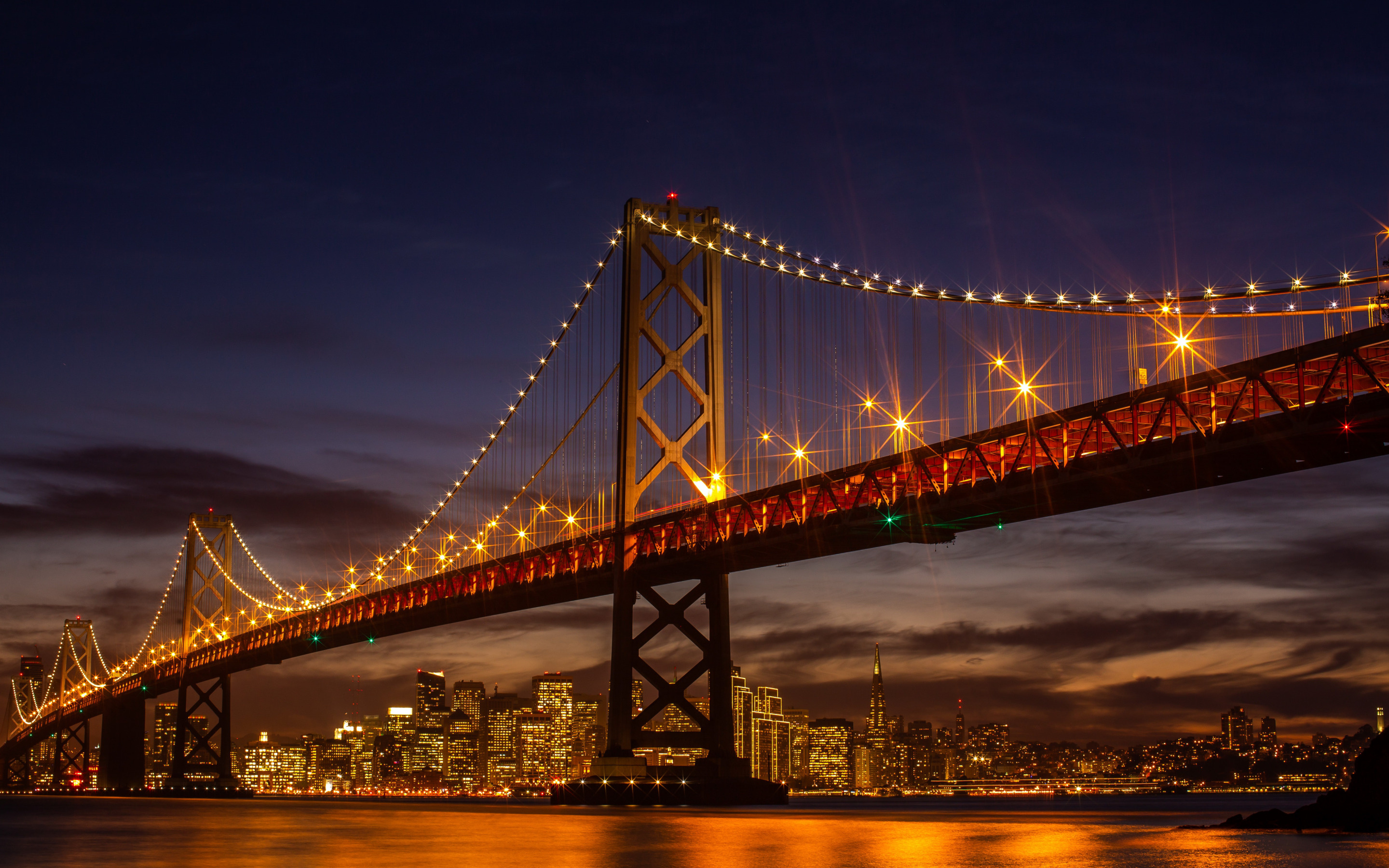 Oakland travels, Bay Bridge enchantment, San Francisco skyline, Evening wonders, 2880x1800 HD Desktop