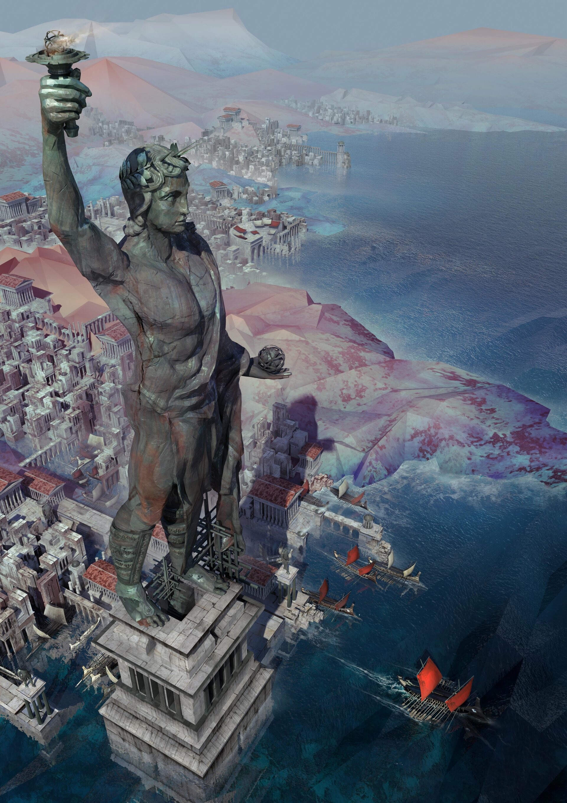 Colossus of Rhodes, Historical marvel, Ancient wonders, Monument wallpapers, 1920x2720 HD Phone