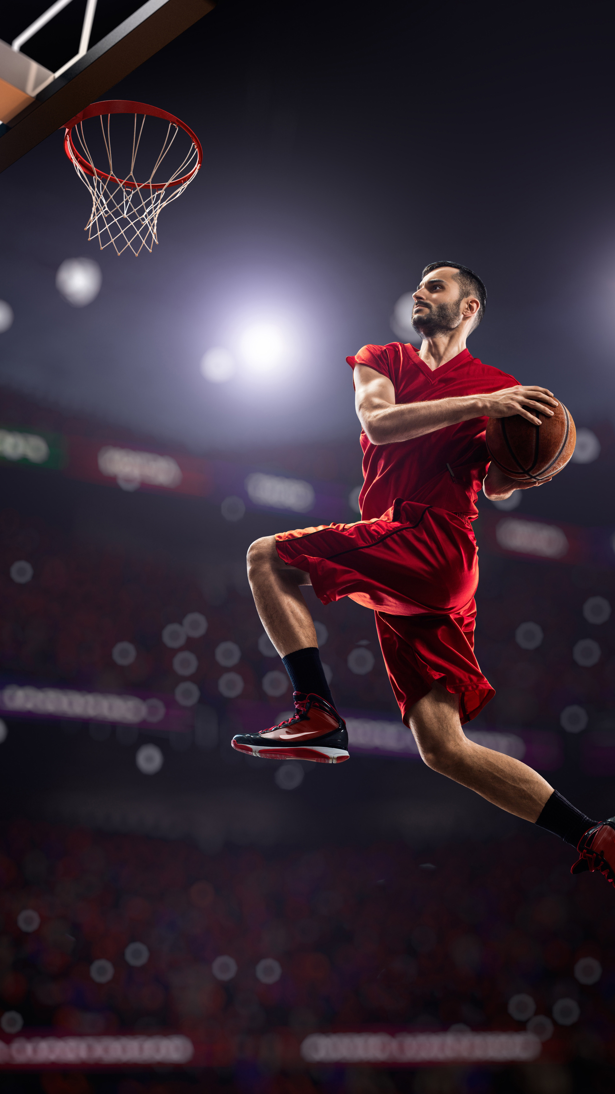 Jumping: Basketball playing, Springing into the air, Levitation, Sports, Basketball player in a hook. 2160x3840 4K Wallpaper.