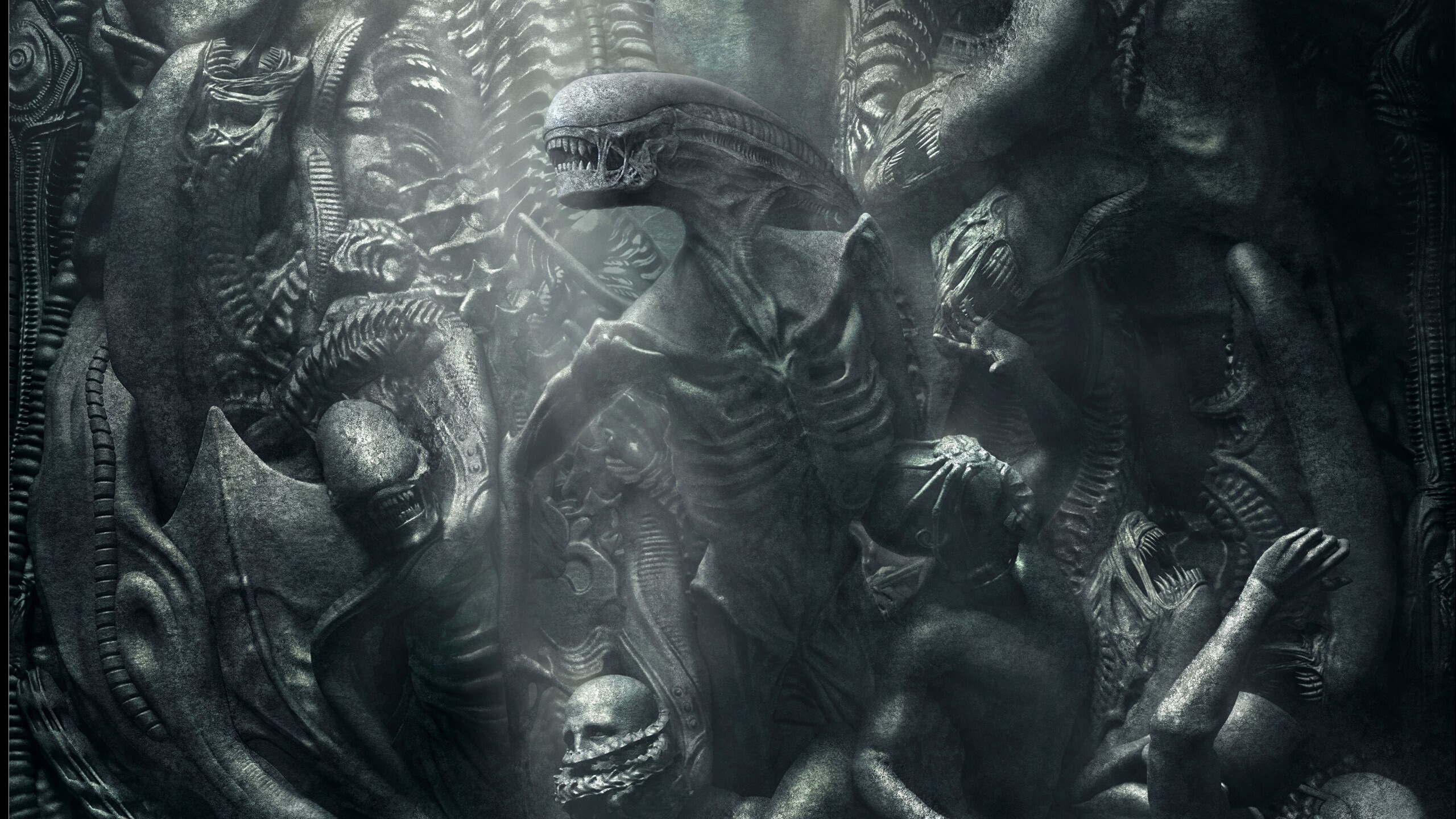 H.R. Giger: Theatrical Release Poster, Alien: Covenant, Ridley Scott, Starring Michael Fassbender, Katherine Waterston, Billy Crudup, Danny McBride, Demian Bichir. 2560x1440 HD Wallpaper.