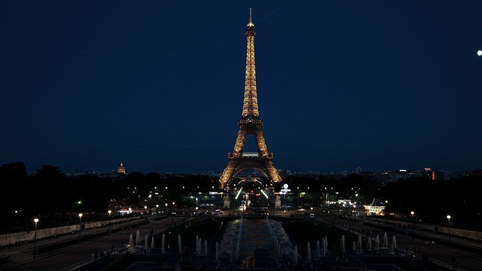Eiffel Tower: Iconic building, French monument, Scenic lights. 1920x1080 Full HD Background.