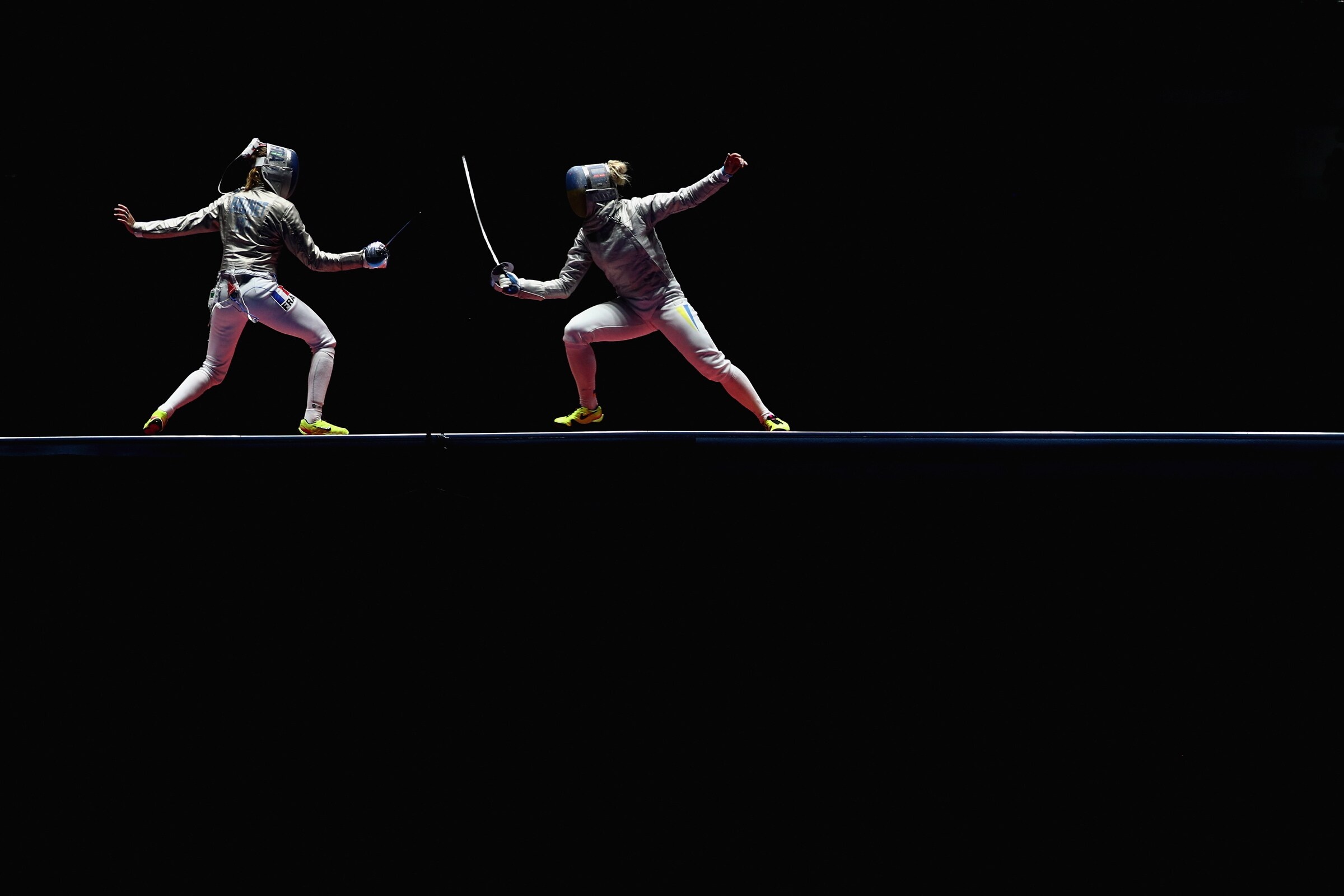 Fencing: A saber duel performed by professional fencers, One of the three combat sports disciplines. 2400x1600 HD Wallpaper.