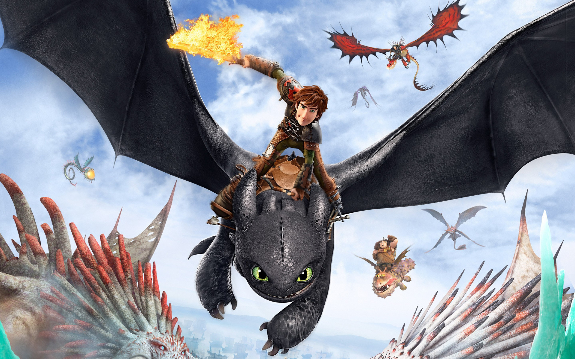 DreamWorks: Hiccup, Night Fury dragon, Computer-animated action fantasy film. 1920x1200 HD Wallpaper.