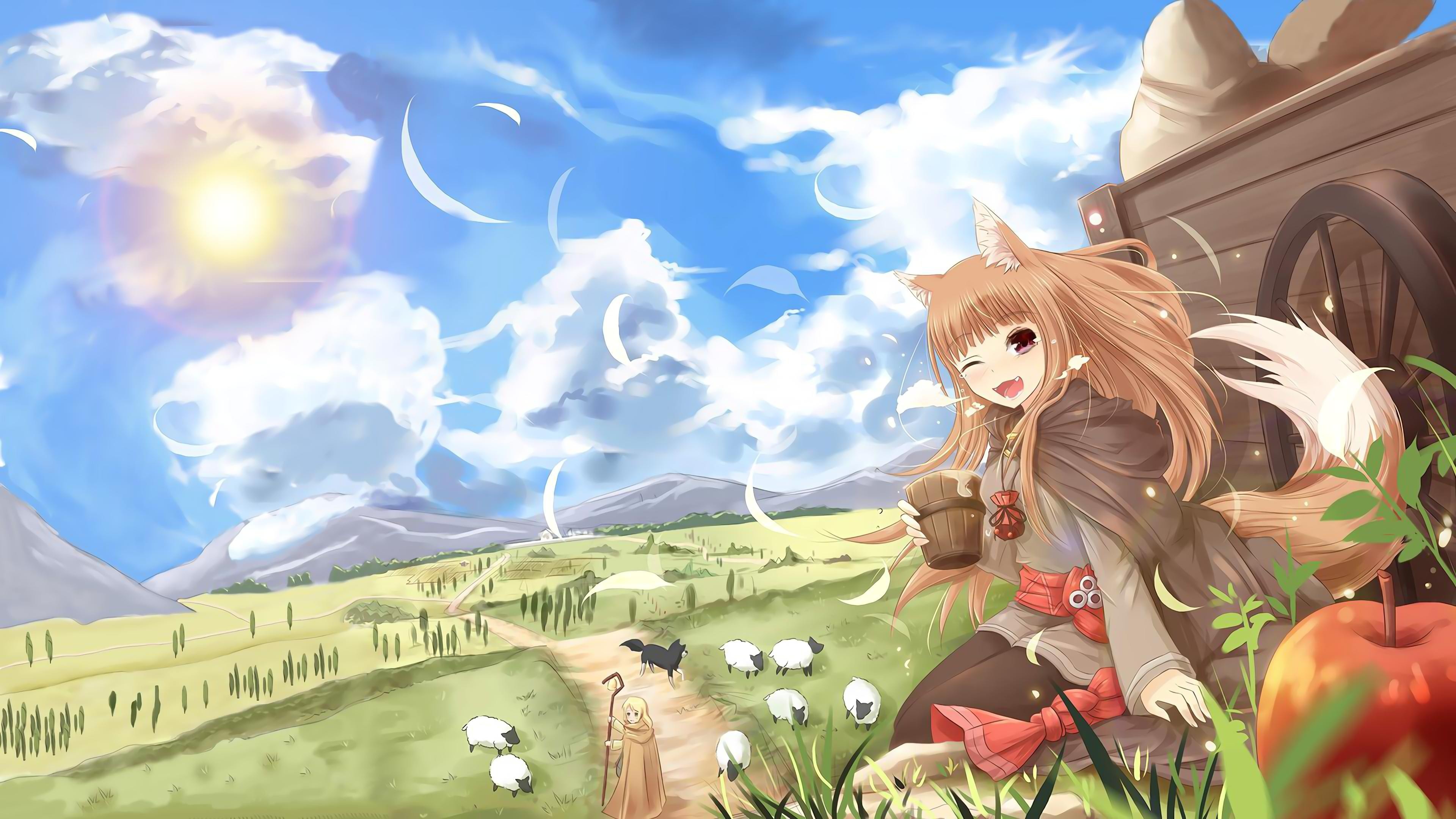 Spice and Wolf (Anime): Animal Ears, Holo, Anime Girls. 3840x2160 4K Background.