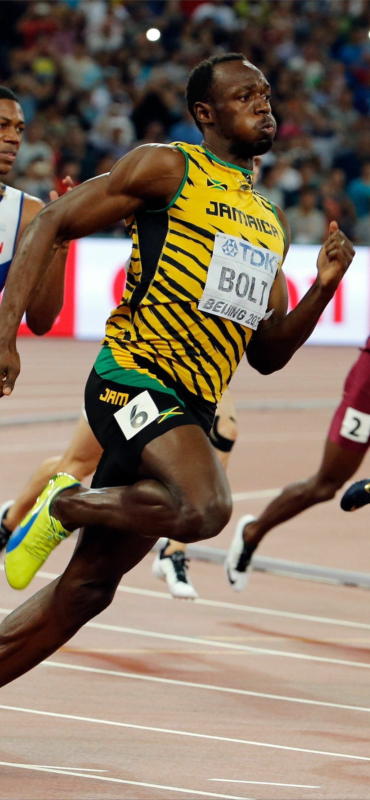 Usain Bolt: He has twice broken the 200 meters world record, setting 19.30 in 2008 and 19.19 in 2009. 1290x2780 HD Background.