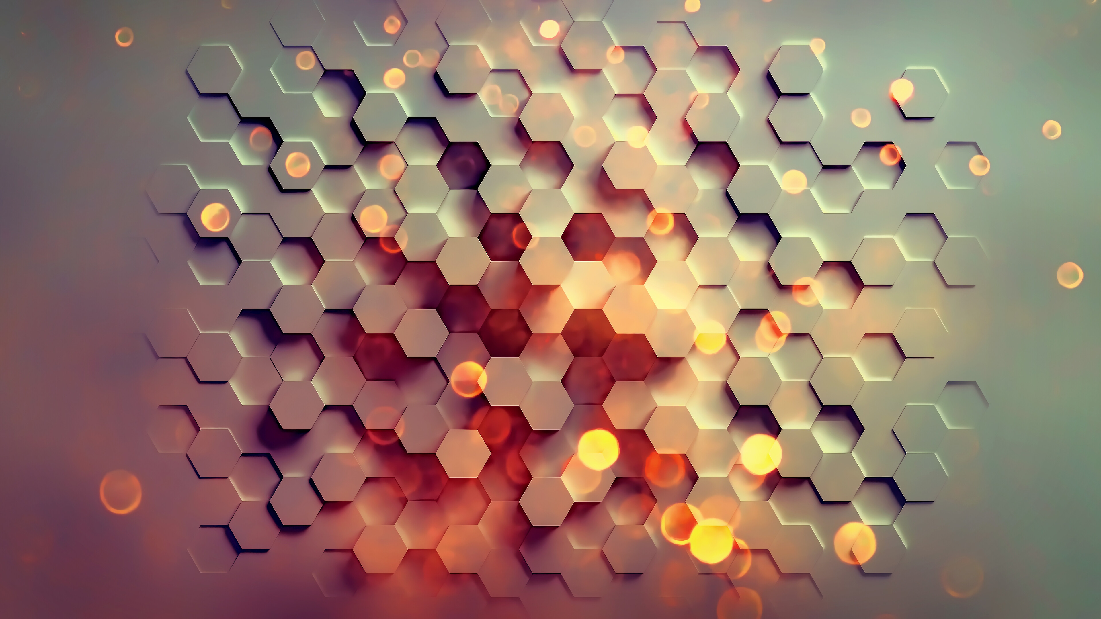 Geometric Abstract: Hexagons, Circles, Obtuse angles, Intersecting lines. 3840x2160 4K Wallpaper.