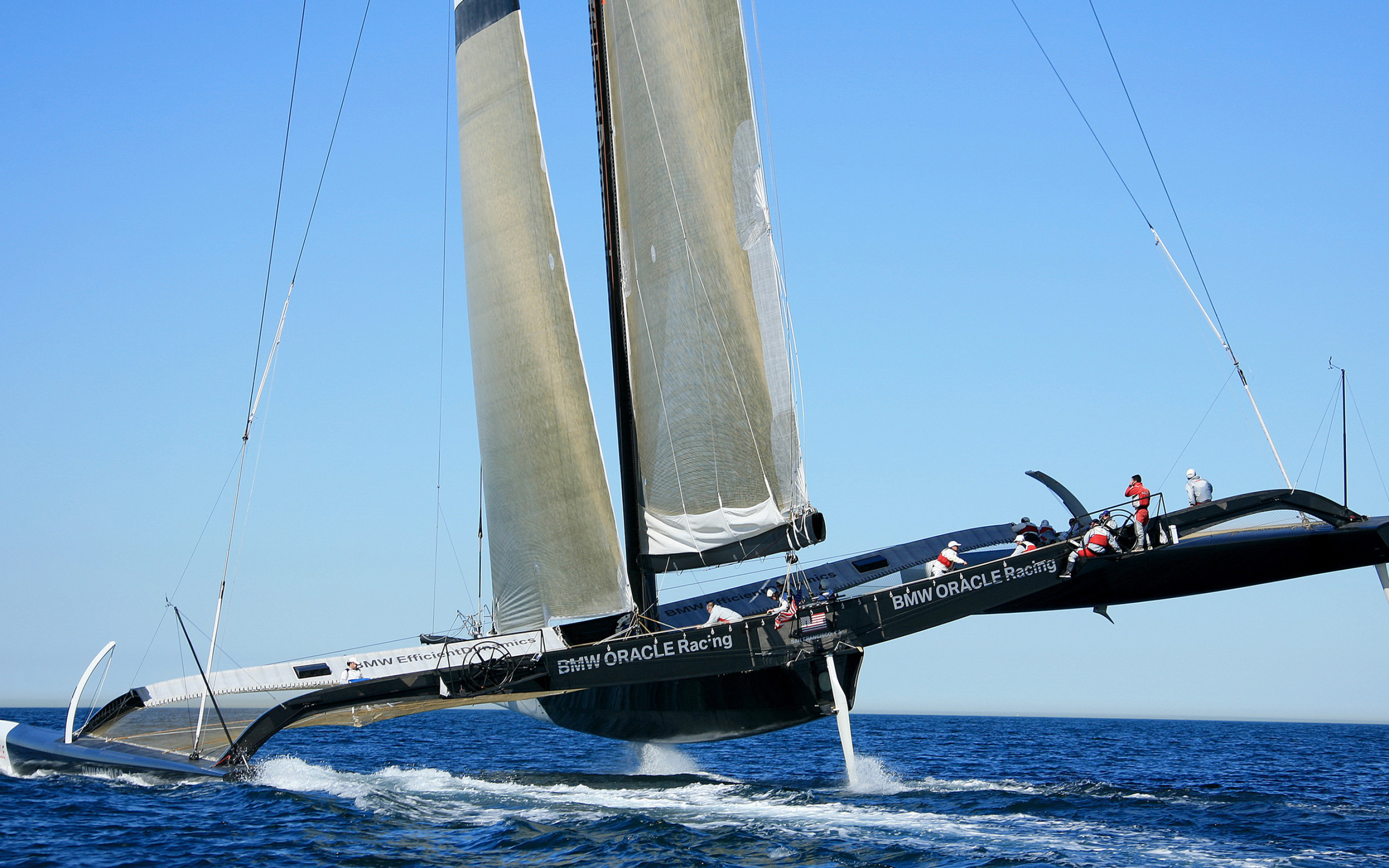 Yacht Racing: BMW Oracle racing, A contest between people driving sailboats. 2880x1800 HD Wallpaper.