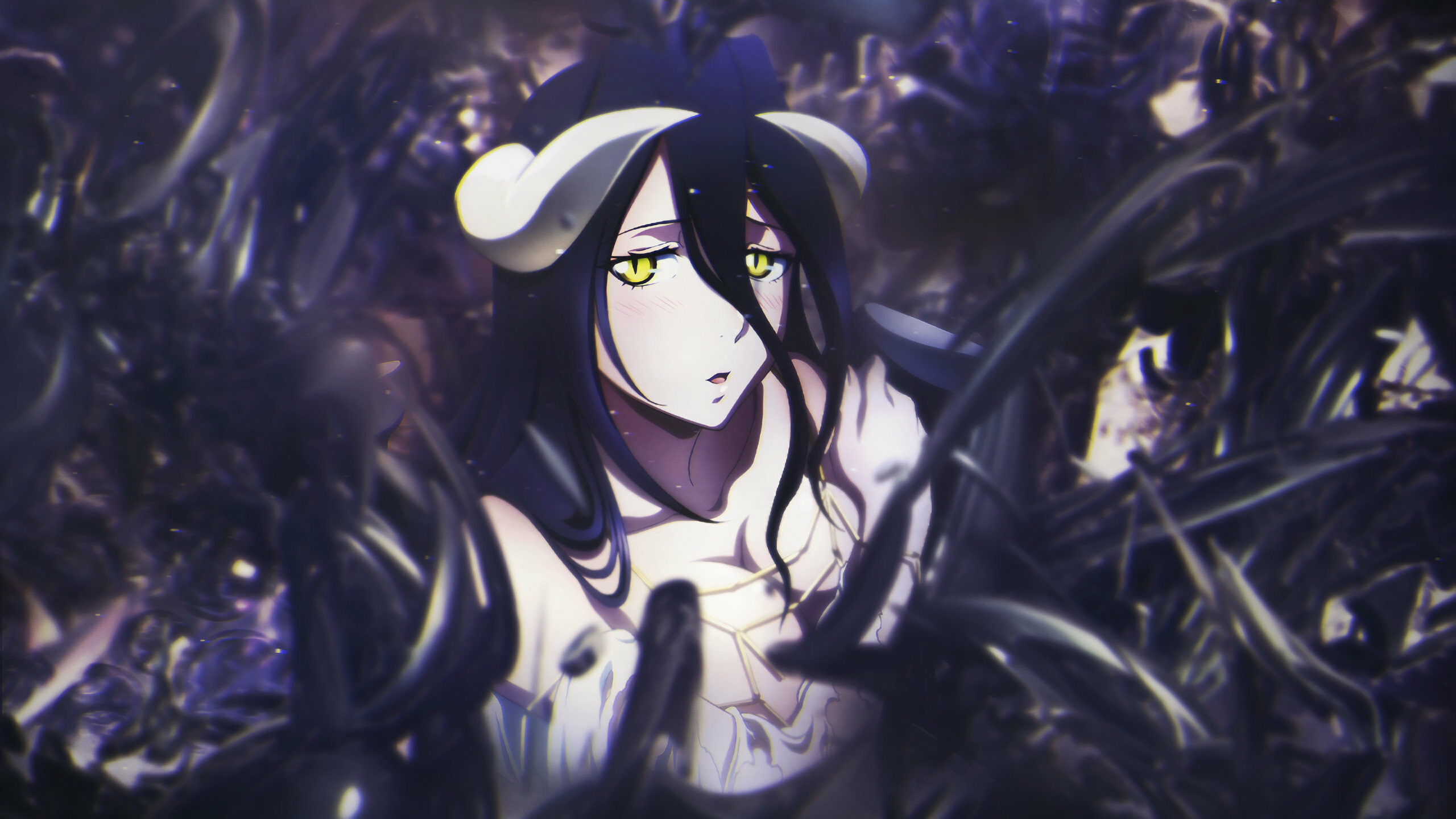 Overlord: Albedo, the Overseer of the Guardians of the Great Tomb of Nazarick. 2560x1440 HD Background.