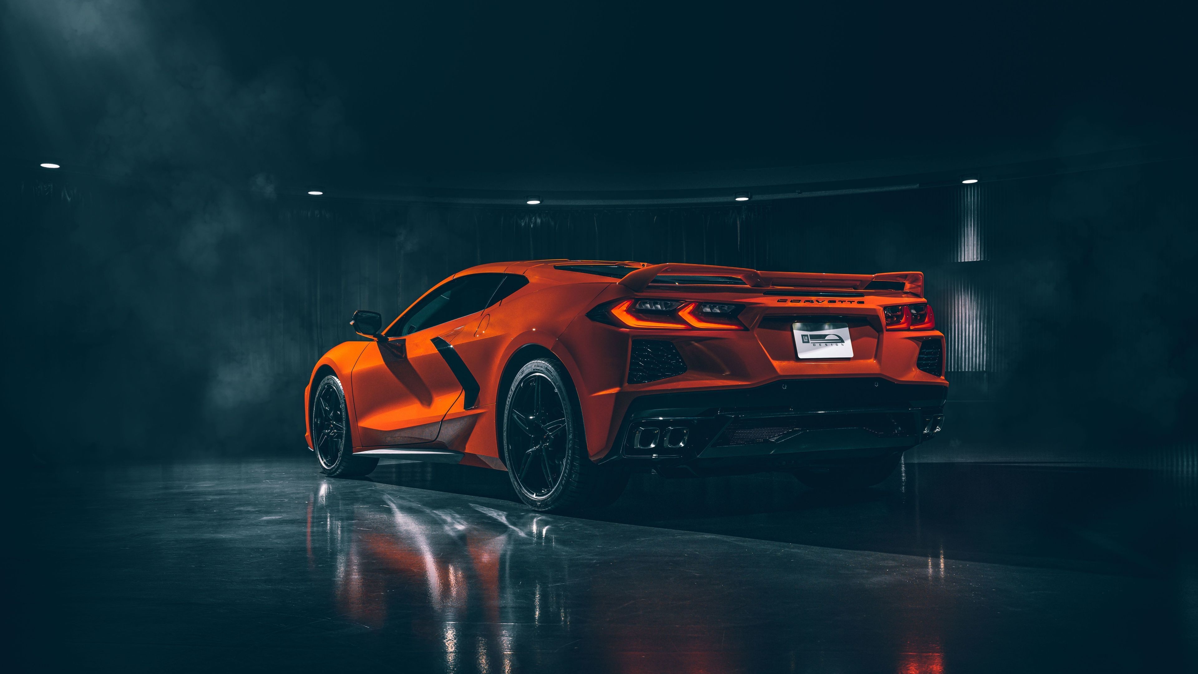 Corvette: The eighth generation C8 Stingray, LS-based GM small-block engine, High-performance car of 2020. 3840x2160 4K Background.