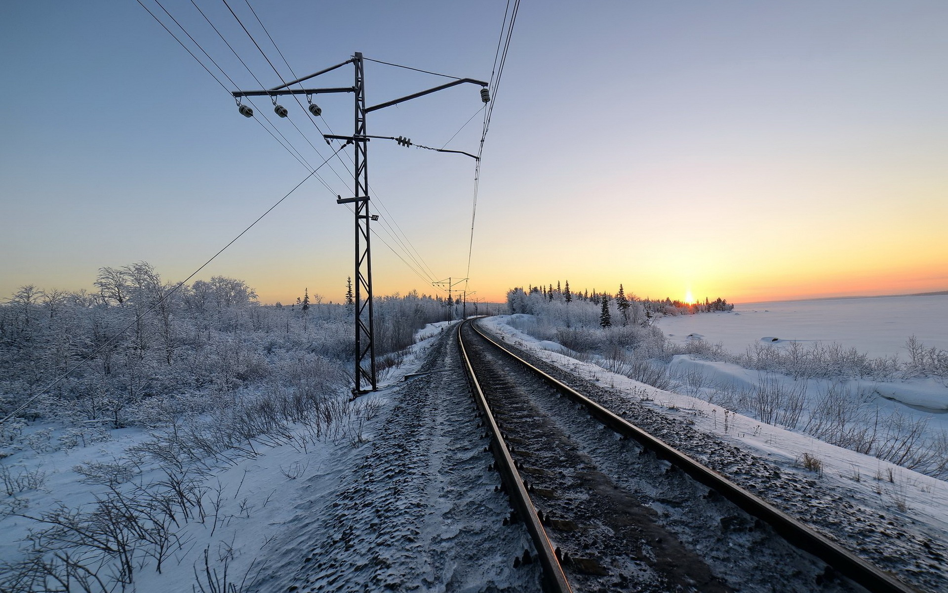 Railway beauty, Morning winter, Scenic tracks, Travel delight, 1920x1200 HD Desktop