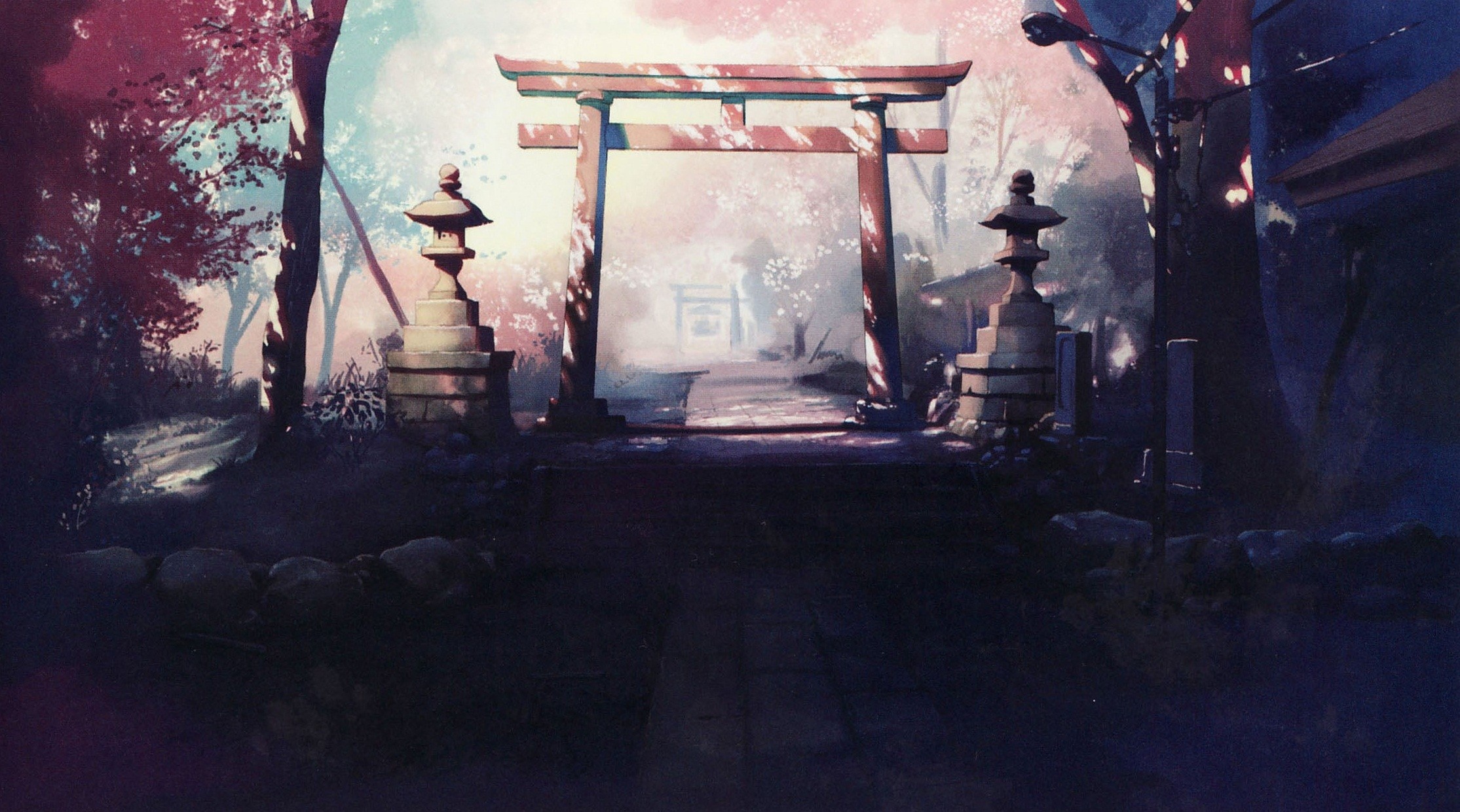 Makoto Shinkai, Japanese memories, Shrine beauty, Architectural marvels, 2230x1250 HD Desktop