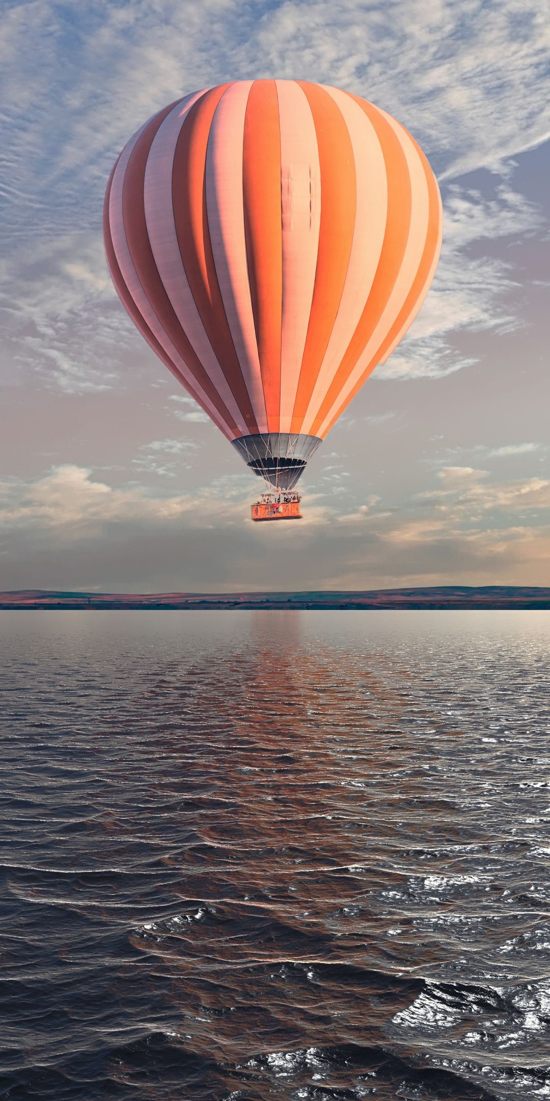 Hot Air Balloon: Flight Over The Lake, Touristic Gondola, Aeronautics. 1080x2160 HD Background.
