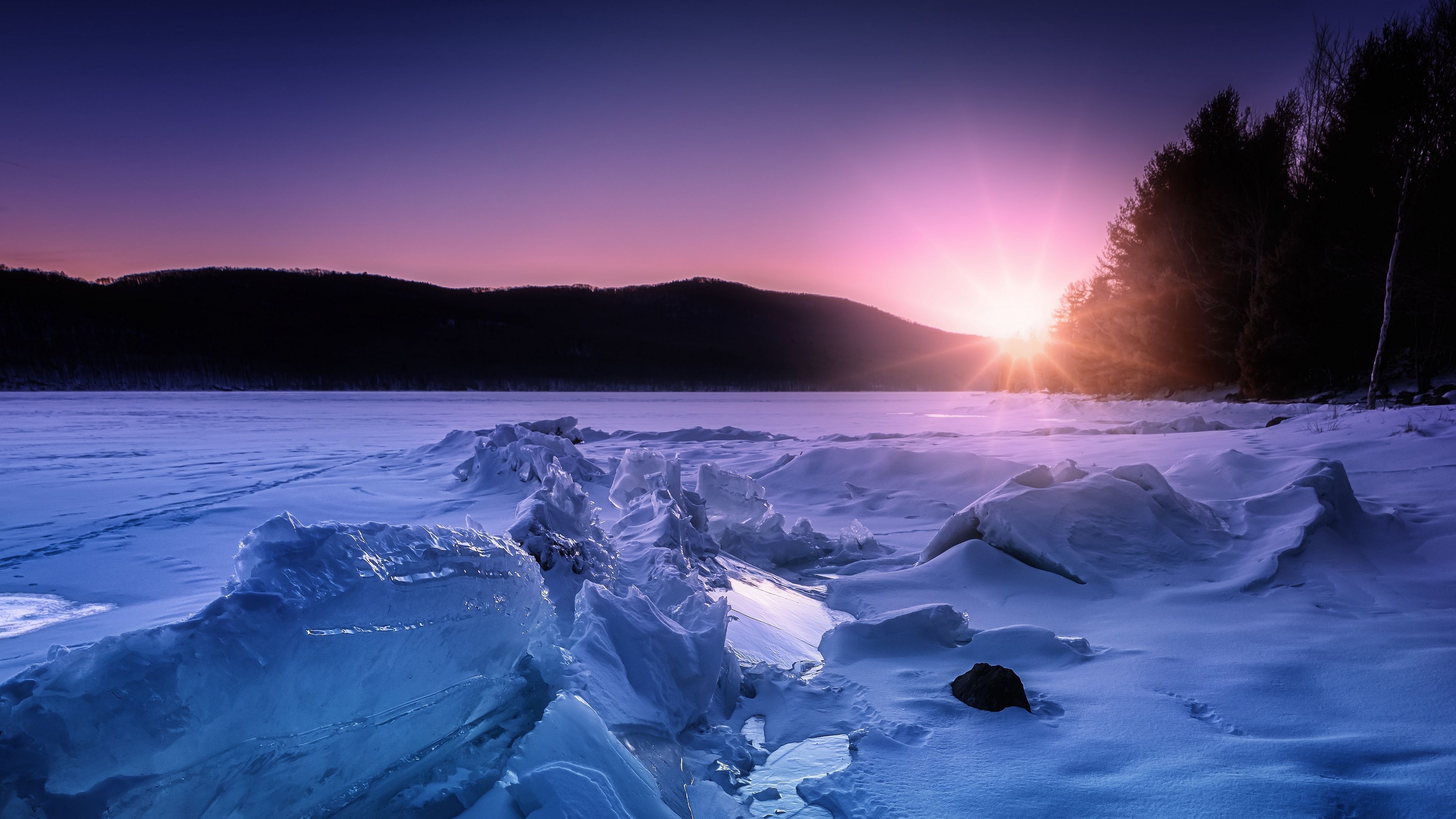 Snowy landscapes, Icy tranquility, Winter's magic, Nature's frosty touch, 3840x2160 4K Desktop