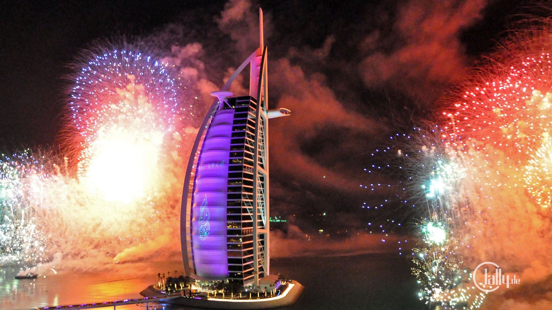The Burj al Arab Hotel, New Year in Dubai, Feuerwerk, Vereinigte Arabische Emirate, 1920x1080 Full HD Desktop