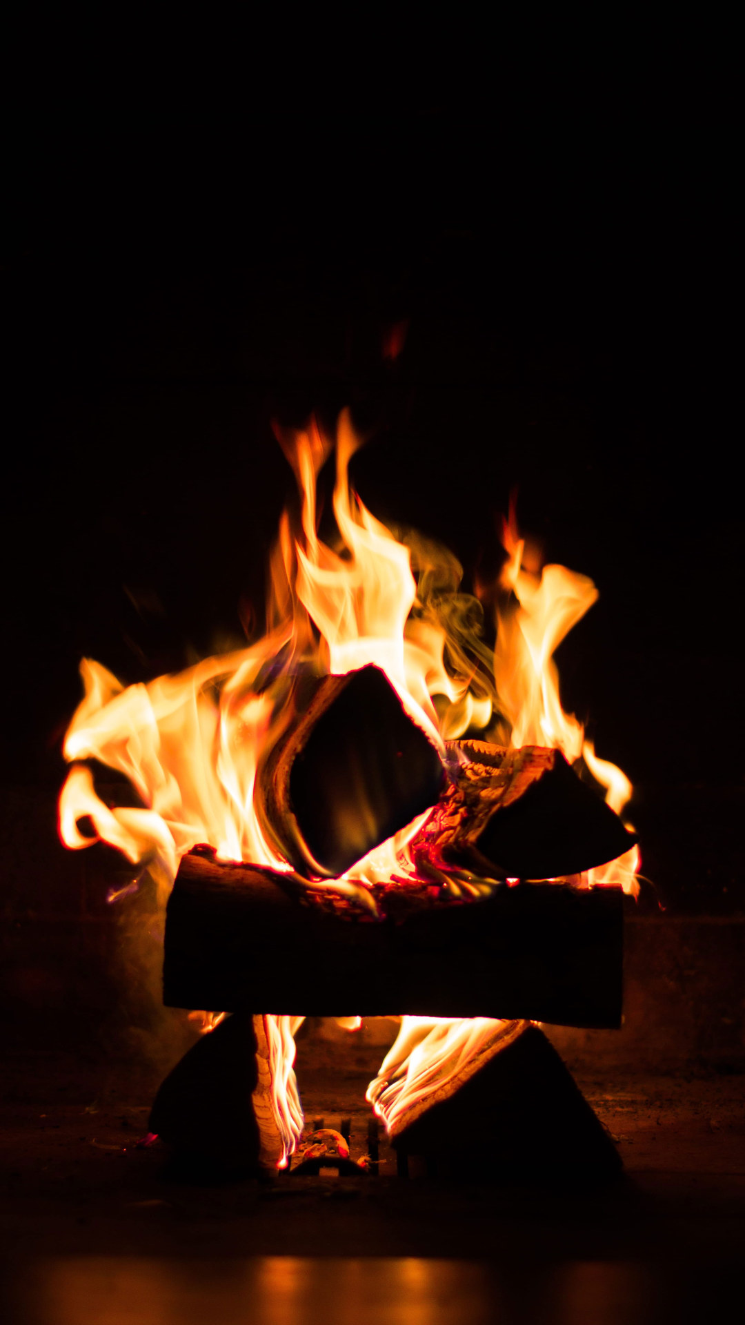 Fireplace: Flame, Bonfire, Sparks. 1080x1920 Full HD Background.