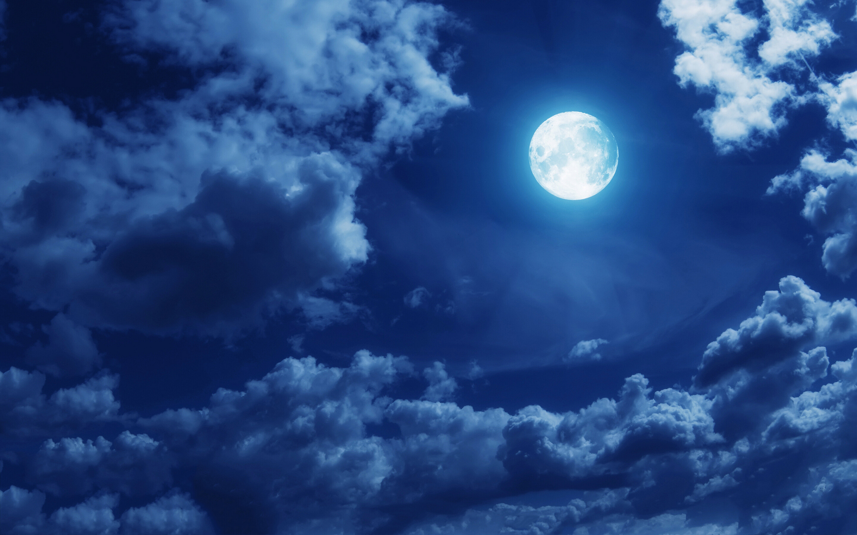 Moonlight: The Moon, Earth's only natural satellite, Night, Clouds. 2880x1800 HD Wallpaper.