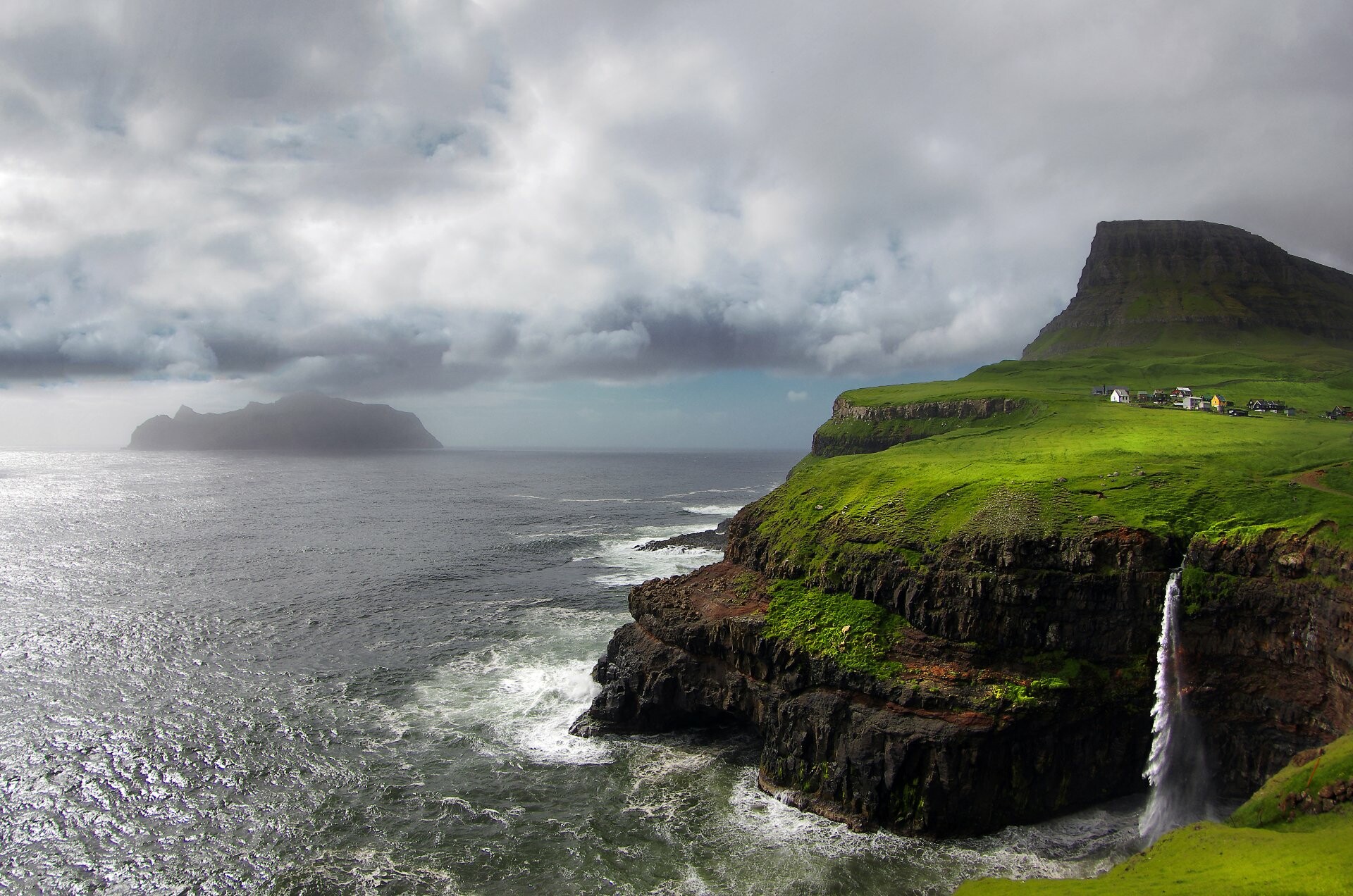 Island: Faroe Islands, Mulafossur Waterfall, Natural landscape. 1920x1280 HD Background.