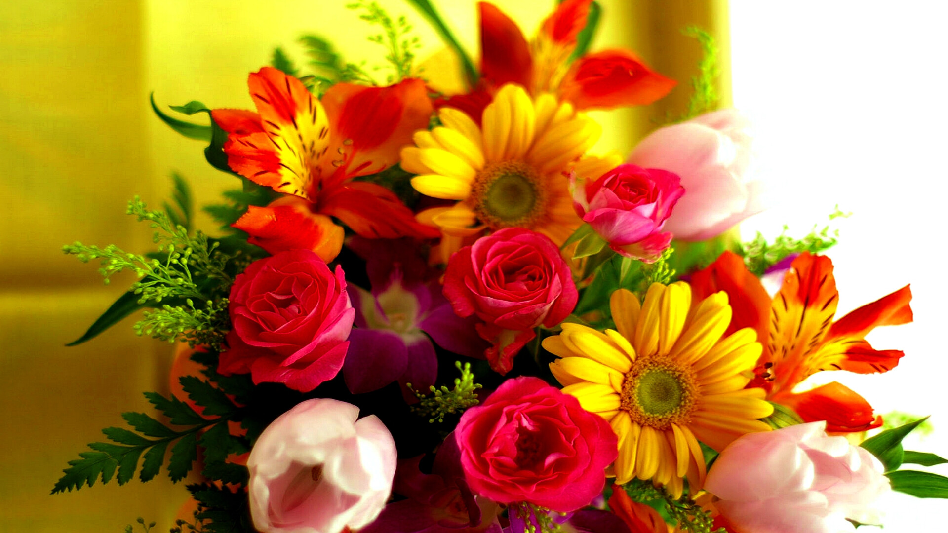 Flower Bouquet: A group of flowers selected and arranged into a design. 1920x1080 Full HD Background.