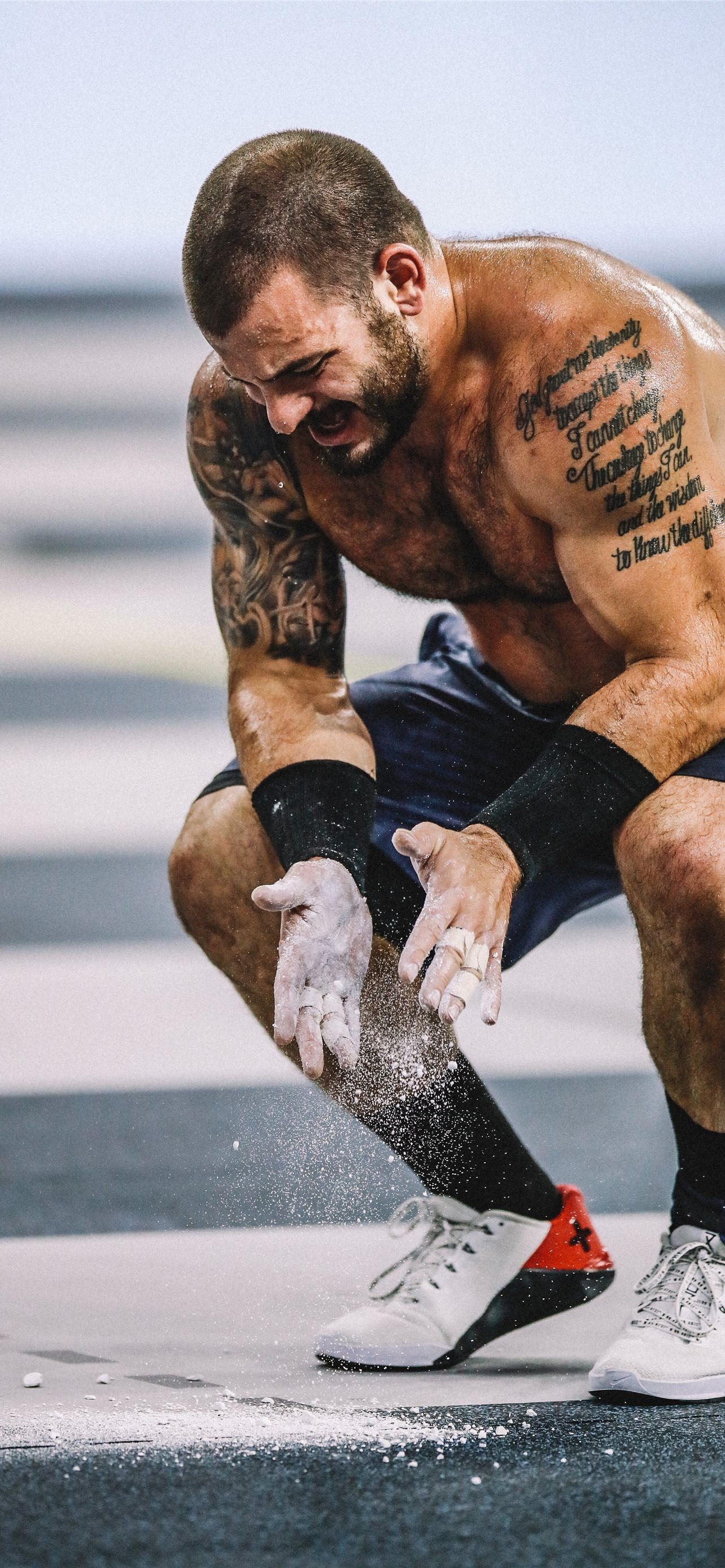 CrossFit: Gym chalk anti-slip powder for weightlifting, Fitness, Weighlifter, Rubbing hands, Sportsman. 1290x2780 HD Wallpaper.