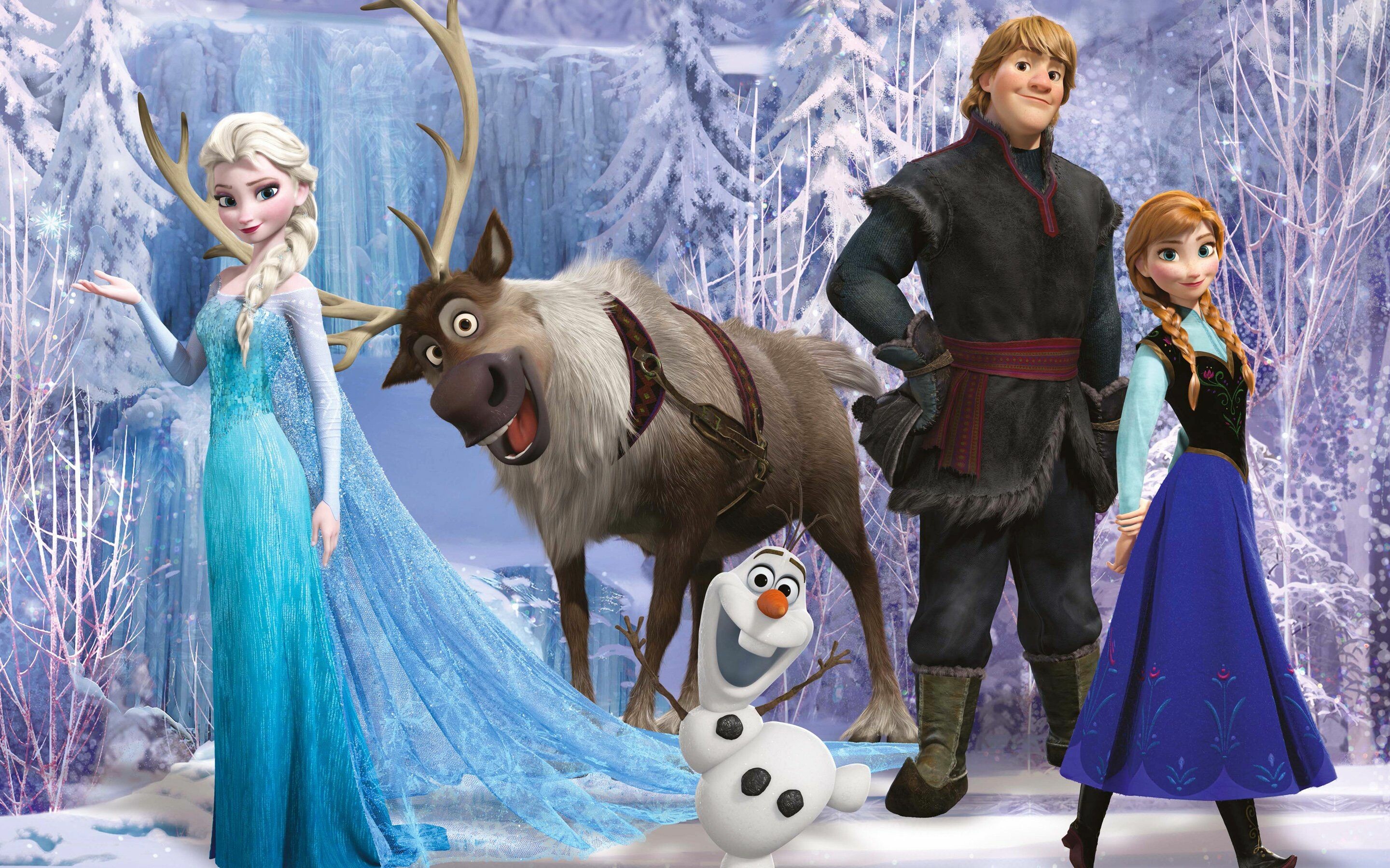 Frozen: The story of Princess Anna as she teams up with an iceman, his reindeer, and a snowman to find her estranged sister Elsa, whose icy powers have inadvertently trapped their kingdom in eternal winter. 2880x1800 HD Wallpaper.