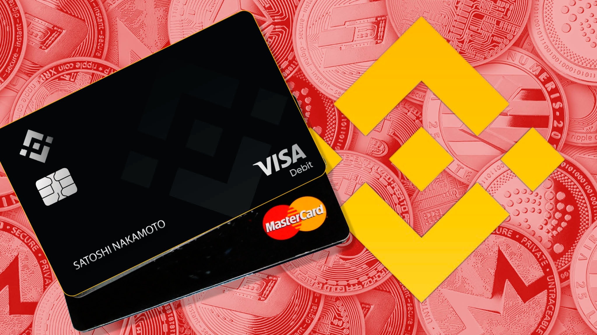Visa (Card): MasterCard, Cooperating with Binance, Credencial Payments, Cryptocurrency. 2050x1160 HD Background.