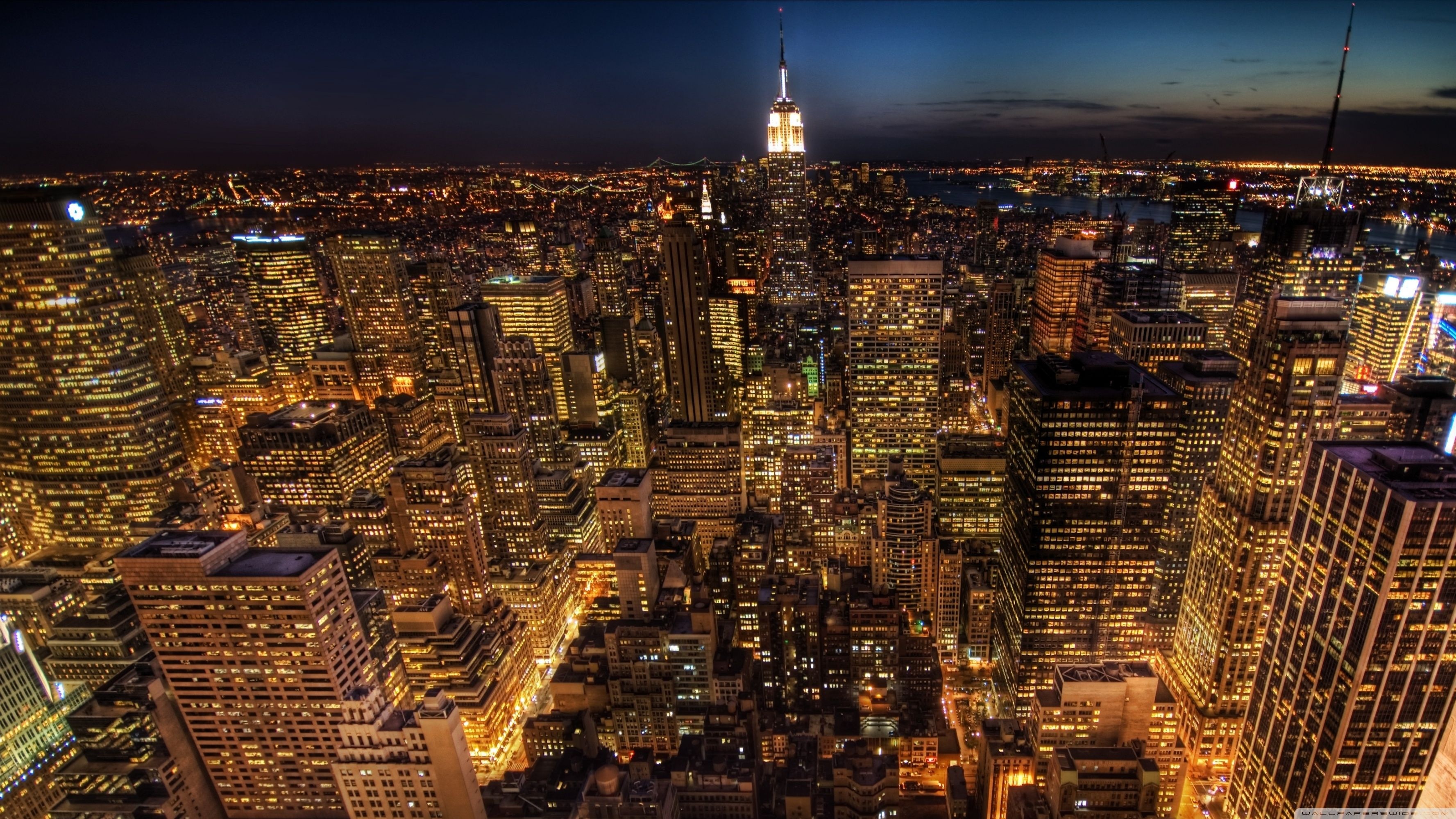 New York at Night, Manhattan skyline, Night backgrounds, 3560x2000 HD Desktop