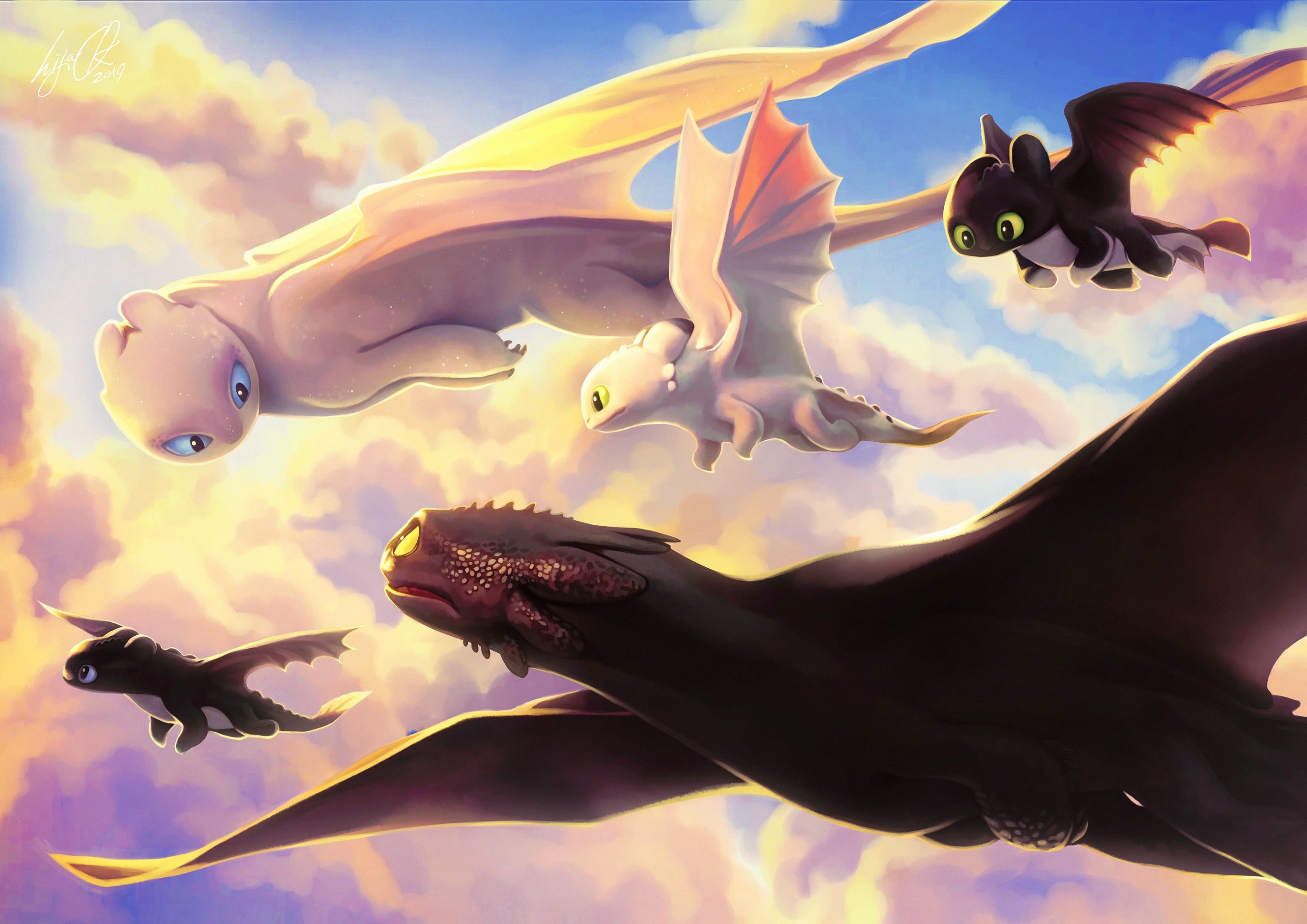 DreamWorks: How to Train Your Dragon, Night Fury, Light Fury, Animation. 2830x2000 HD Background.