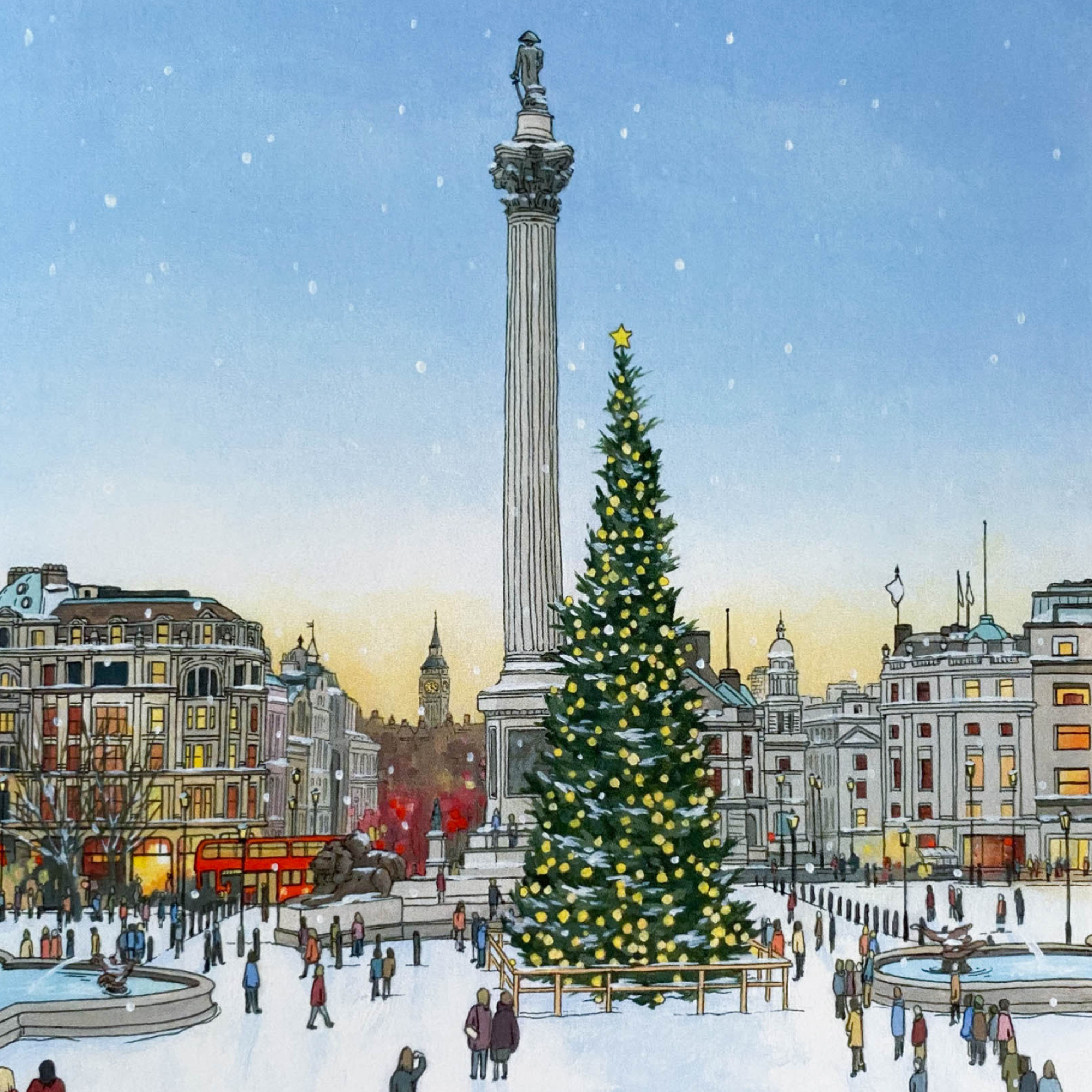 Trafalgar Square, Christmas tree, Festive illustration, Jonathan Chapman's artwork, 2000x2000 HD Phone