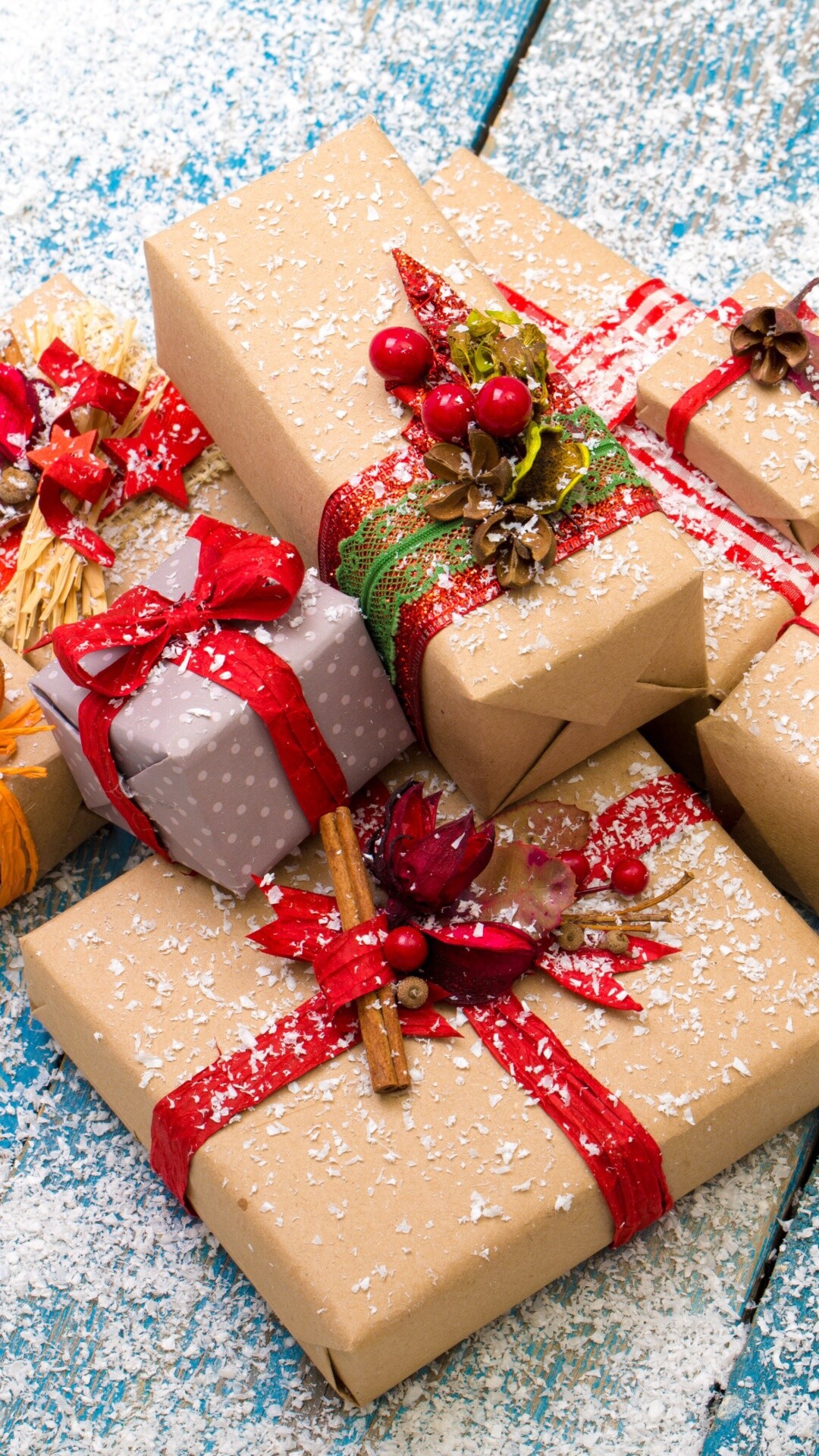 Christmas Gifts: Toys, Present wrapping, Sweetness, Santa Claus, Feast. 1080x1920 Full HD Wallpaper.