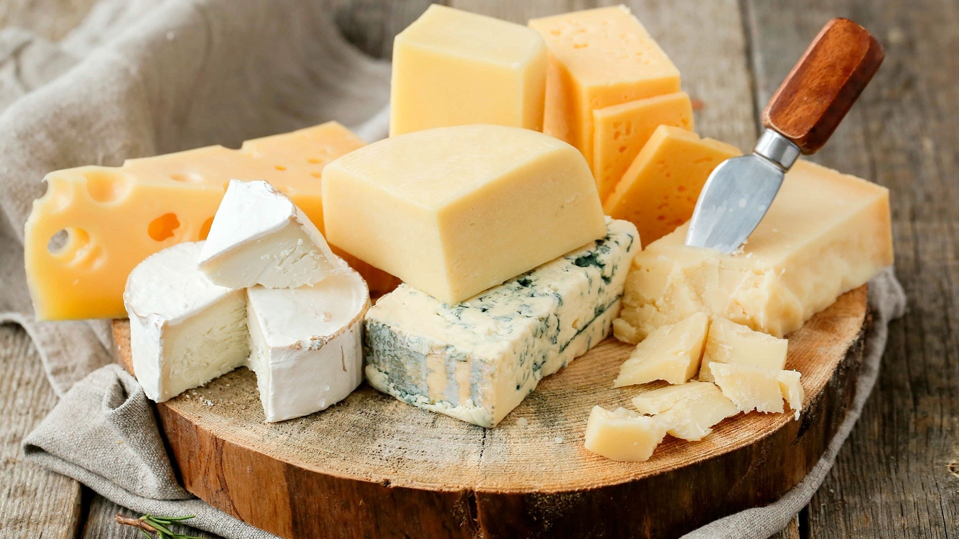 Cheese: Feta is made from sheep's milk and is commonly used in Mediterranean cuisine. 1920x1080 Full HD Background.