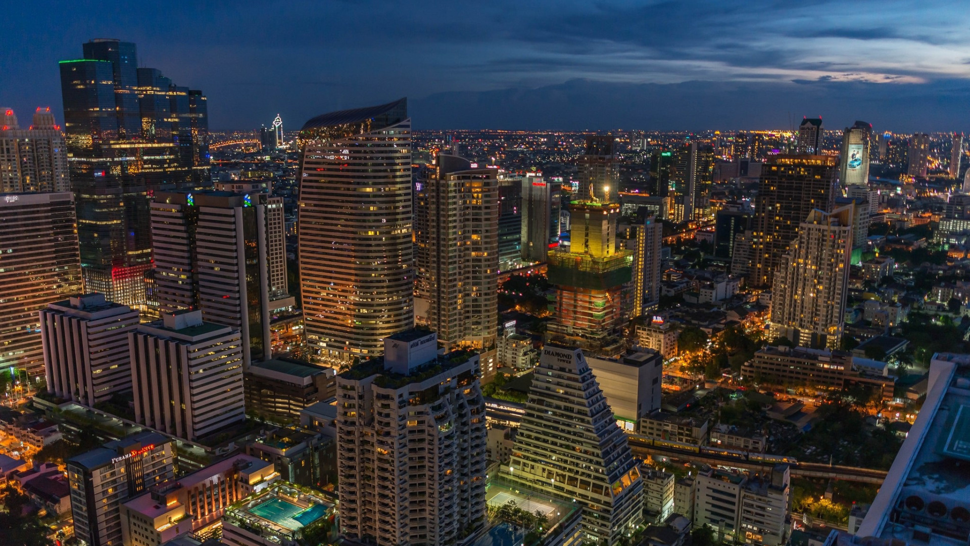 Bangkok: Night city, Buildings, Thailand, The urban landscape. 1920x1080 Full HD Wallpaper.
