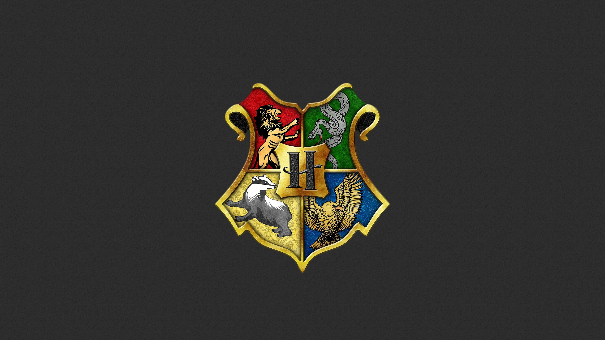 Gryffindor, Slytherin, Hufflepuff, Ravenclaw, House badges, Wallpaper, 2560x1440 HD Desktop
