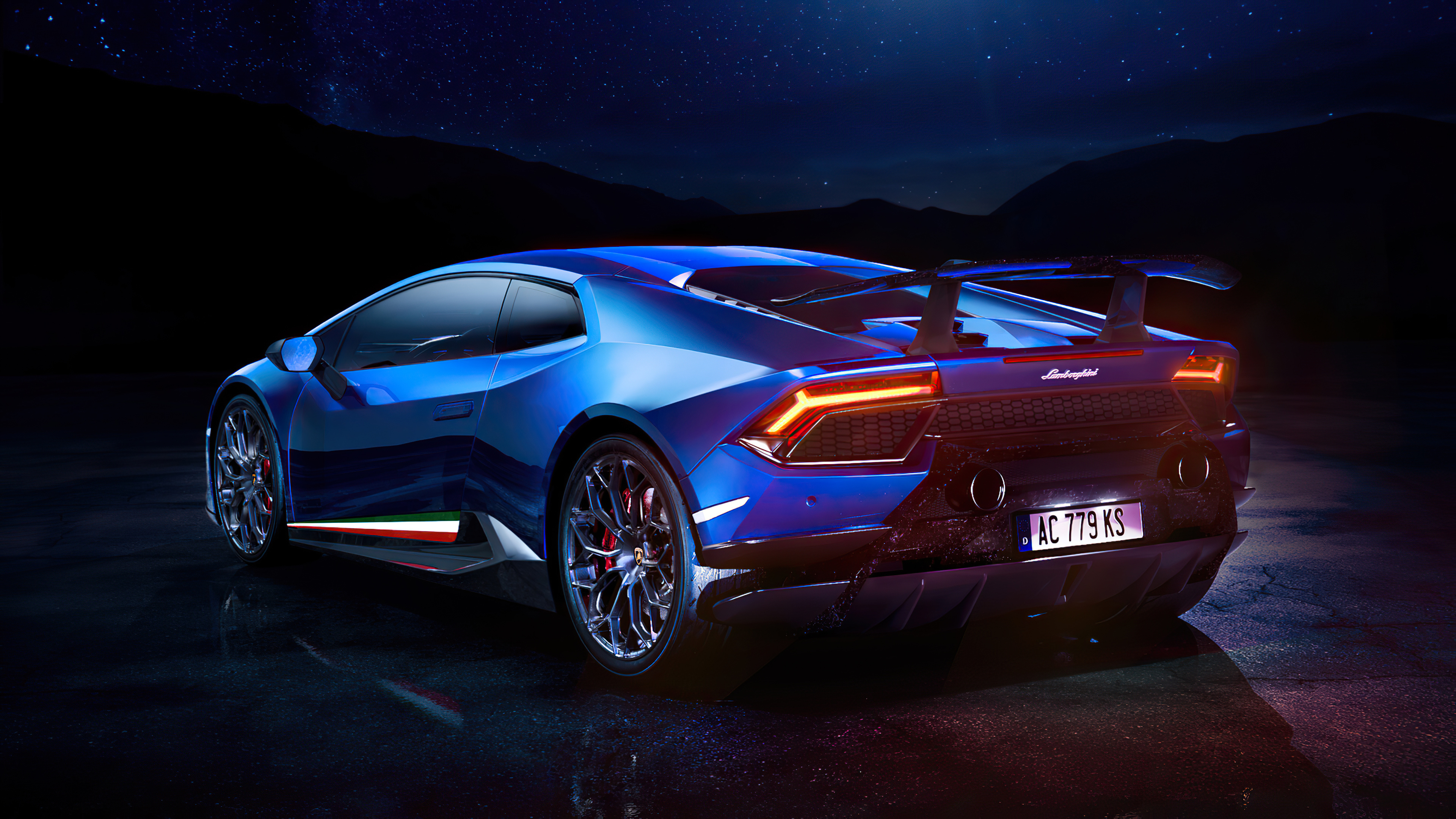 Blue Lamborghini Huracan, Rear HD Cars, 4K wallpapers, 3840x2160 4K Desktop