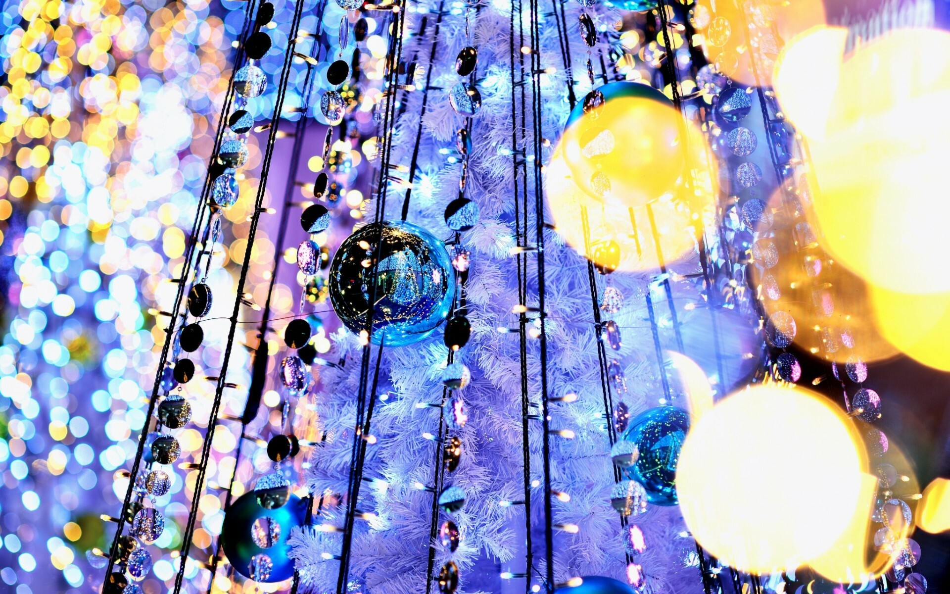 Garland: Balls, Tree, Reflection, Light, Bokeh, Lights, Holiday. 1920x1200 HD Wallpaper.