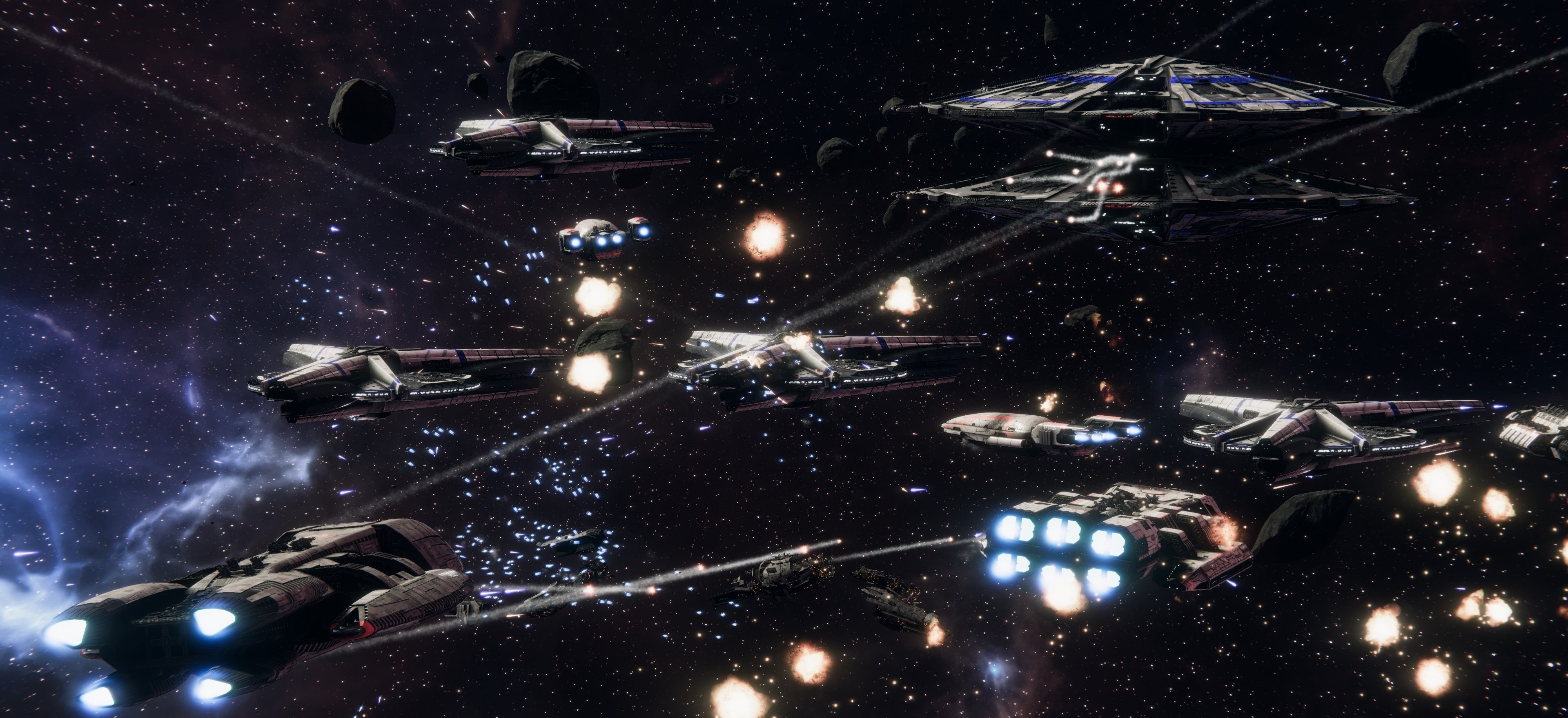 Space battles, Cylon war, Battlestar Galactica, HD wallpapers, 3840x1760 Dual Screen Desktop