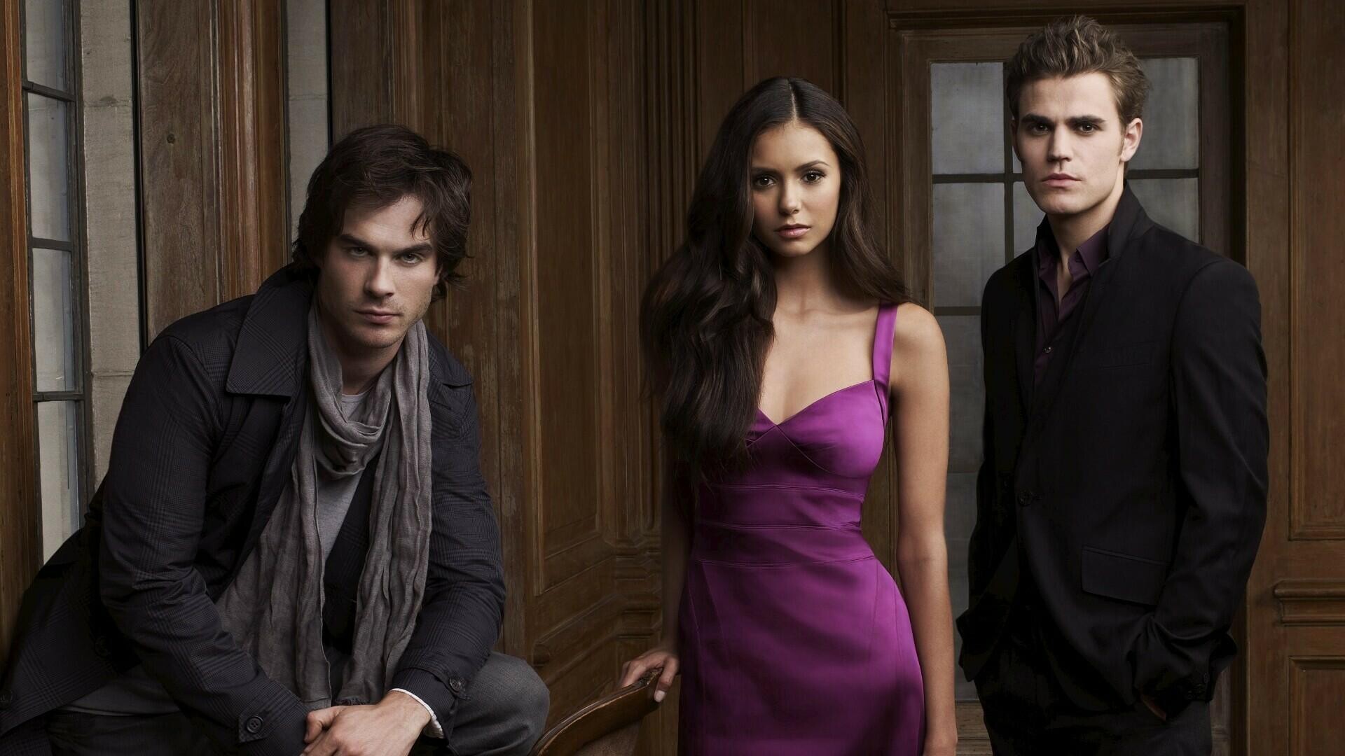 The Vampire Diaries (TV Series): High School Girl, Heart Torn Between Two Vampire Brothers, Mystery, Romance, Thriller. 1920x1080 Full HD Wallpaper.