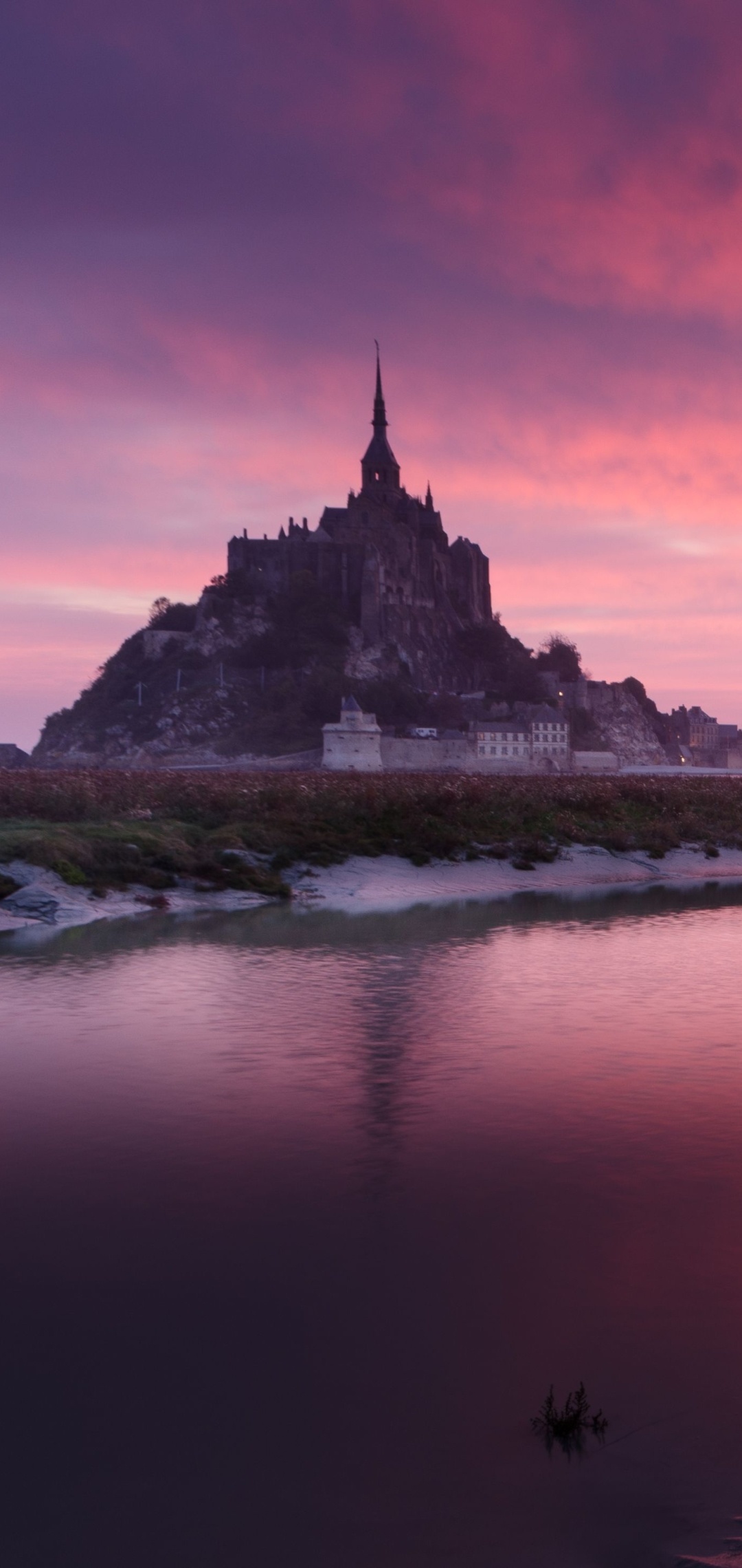 Mont Saint Michel, Religious site, Majestic architecture, Serene surroundings, 1080x2280 HD Phone