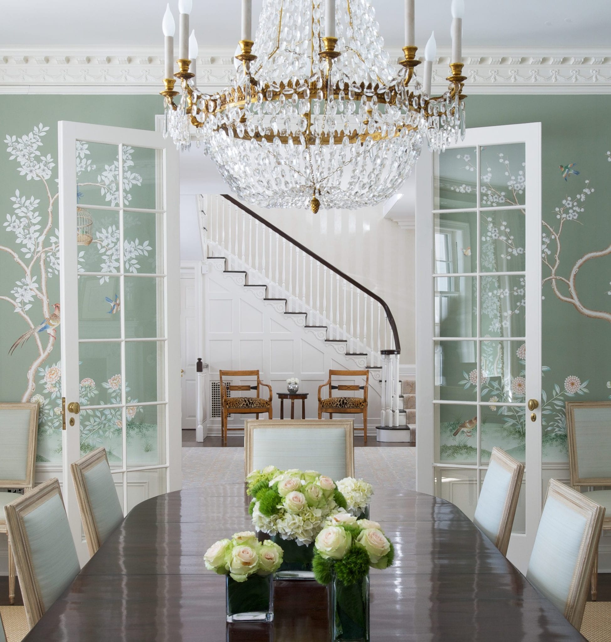 Crystal chandelier, Exquisite craftsmanship, Gracie handpainted wallpaper, Glamorous ambiance, 1950x2050 HD Phone