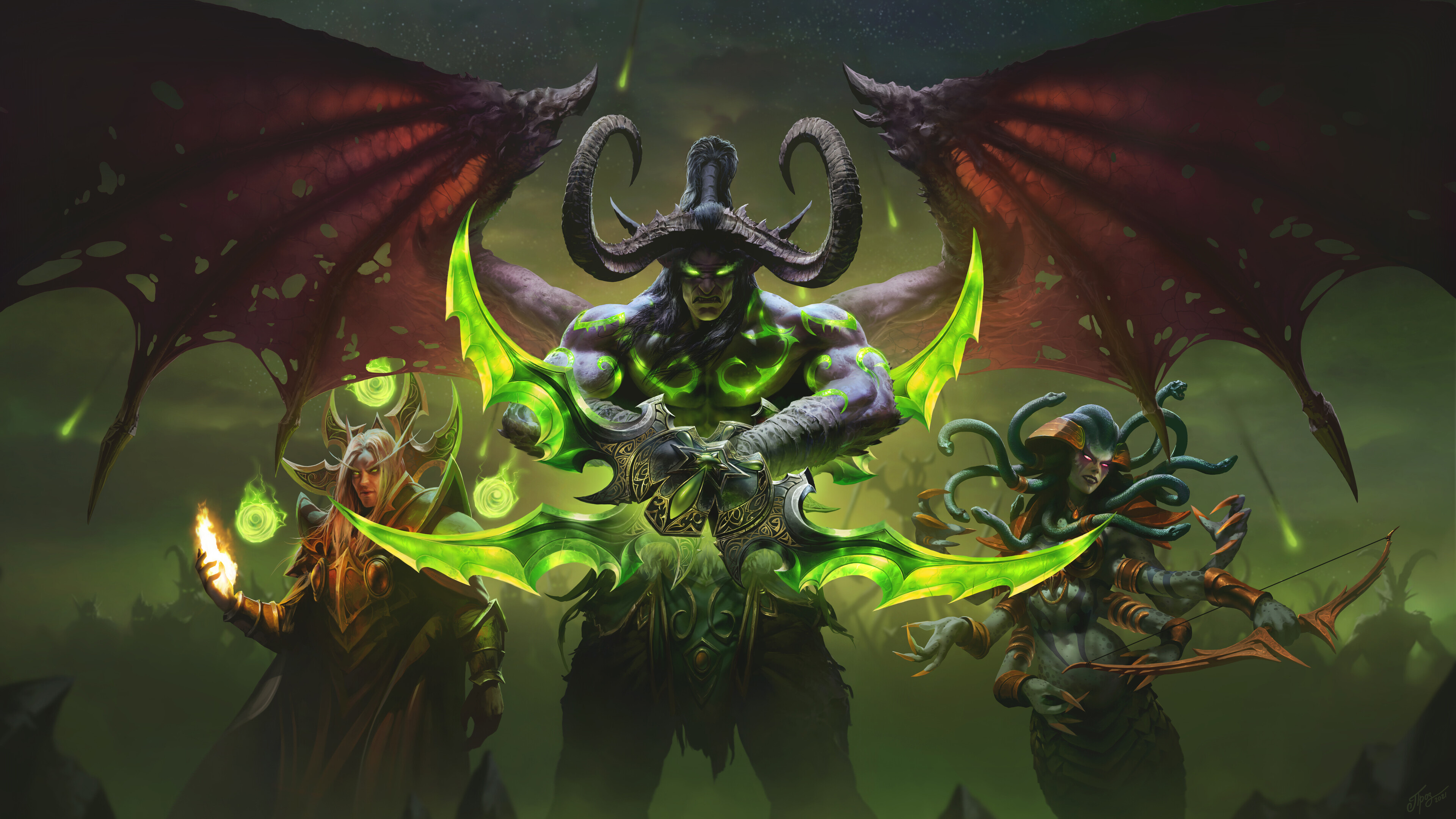 WoW Illidan, Demon's gaze, Black wings, Warcraft art, Terror reign, 3840x2160 4K Desktop