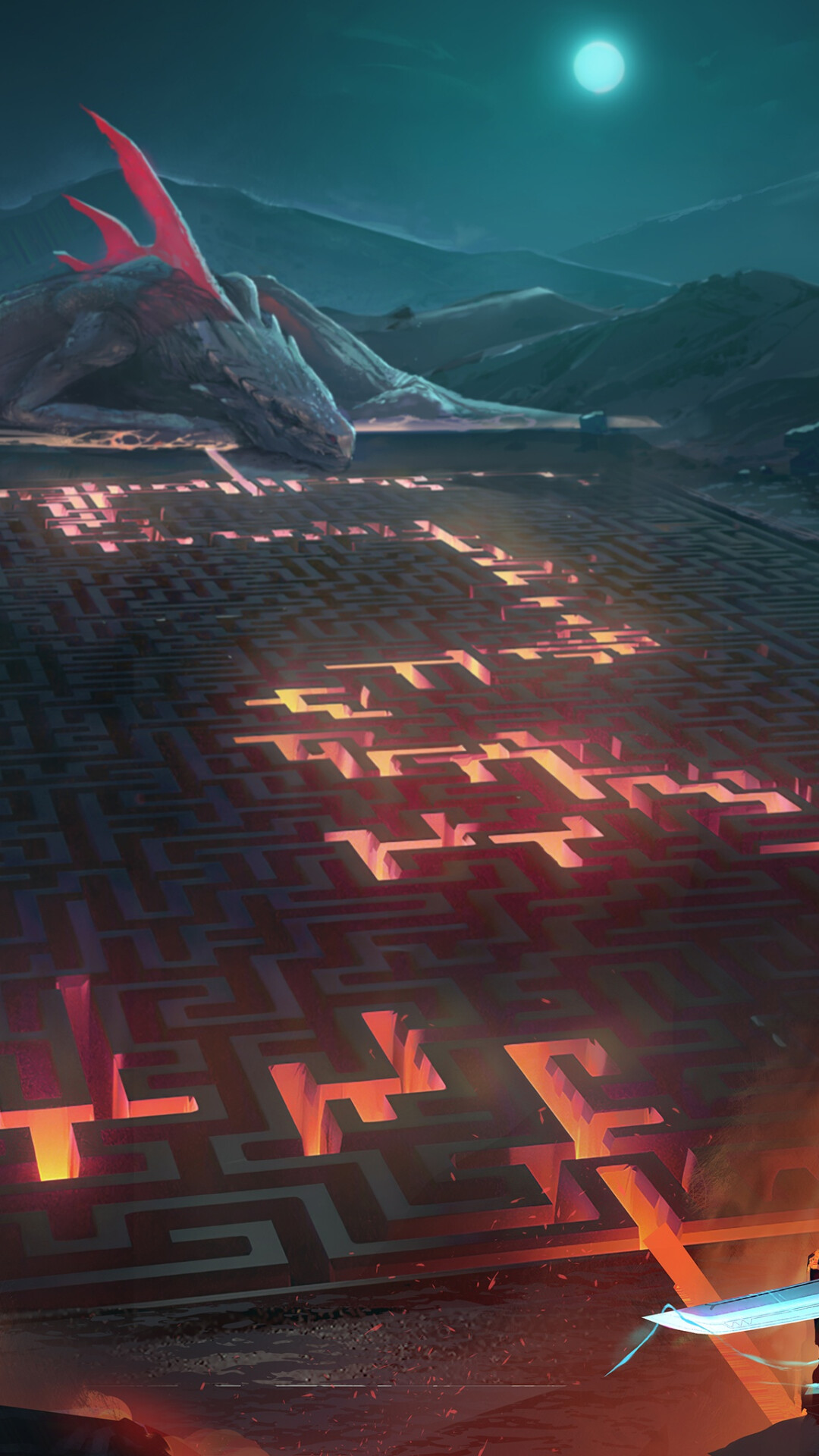 Labyrinth: A complicated system of paths or passages, Maze, Digital art. 1080x1920 Full HD Wallpaper.
