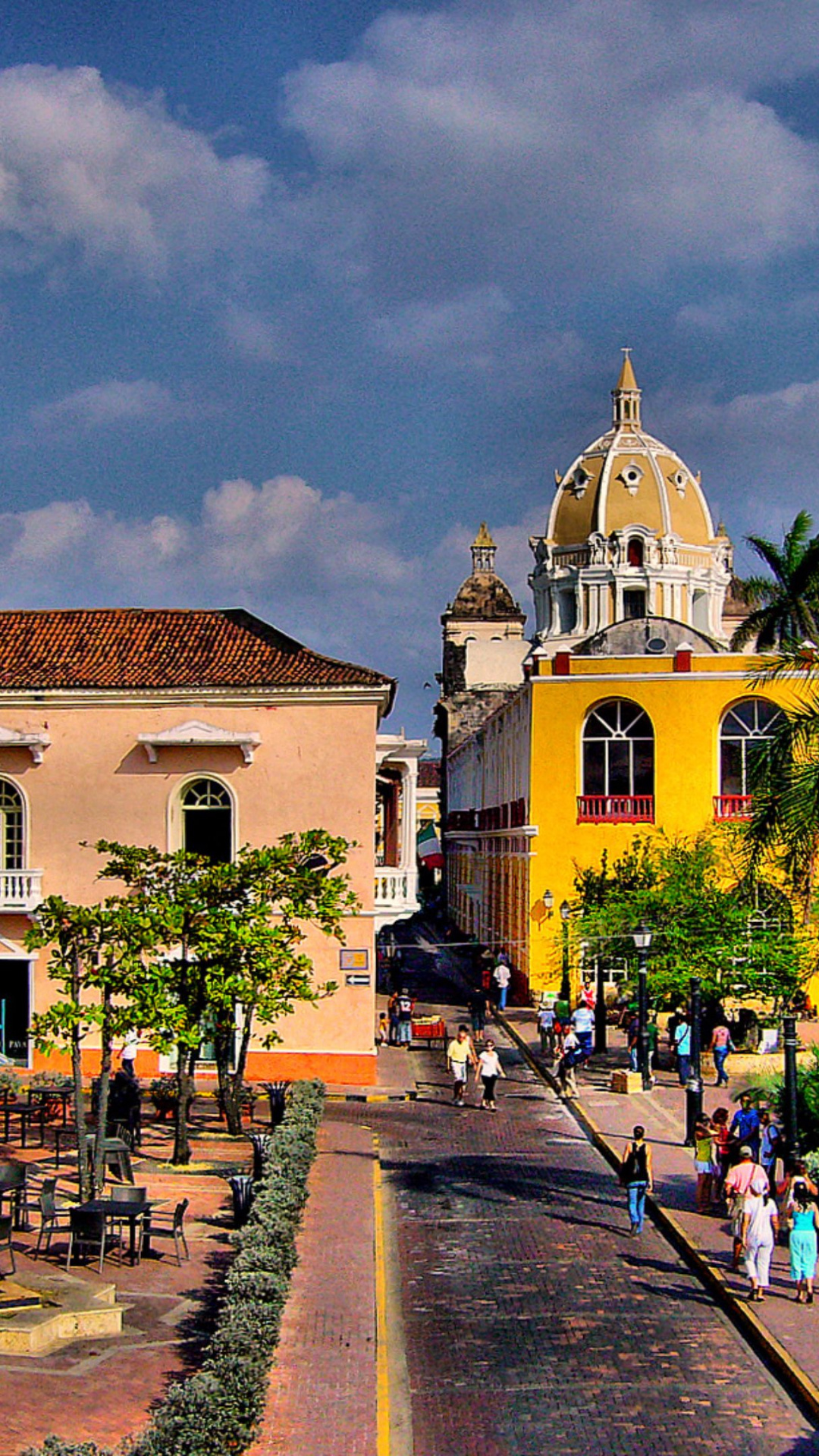 Colombia: Plaza de Santa Teresa, One of the most beautiful squares in the city, Cartagena. 1080x1920 Full HD Background.