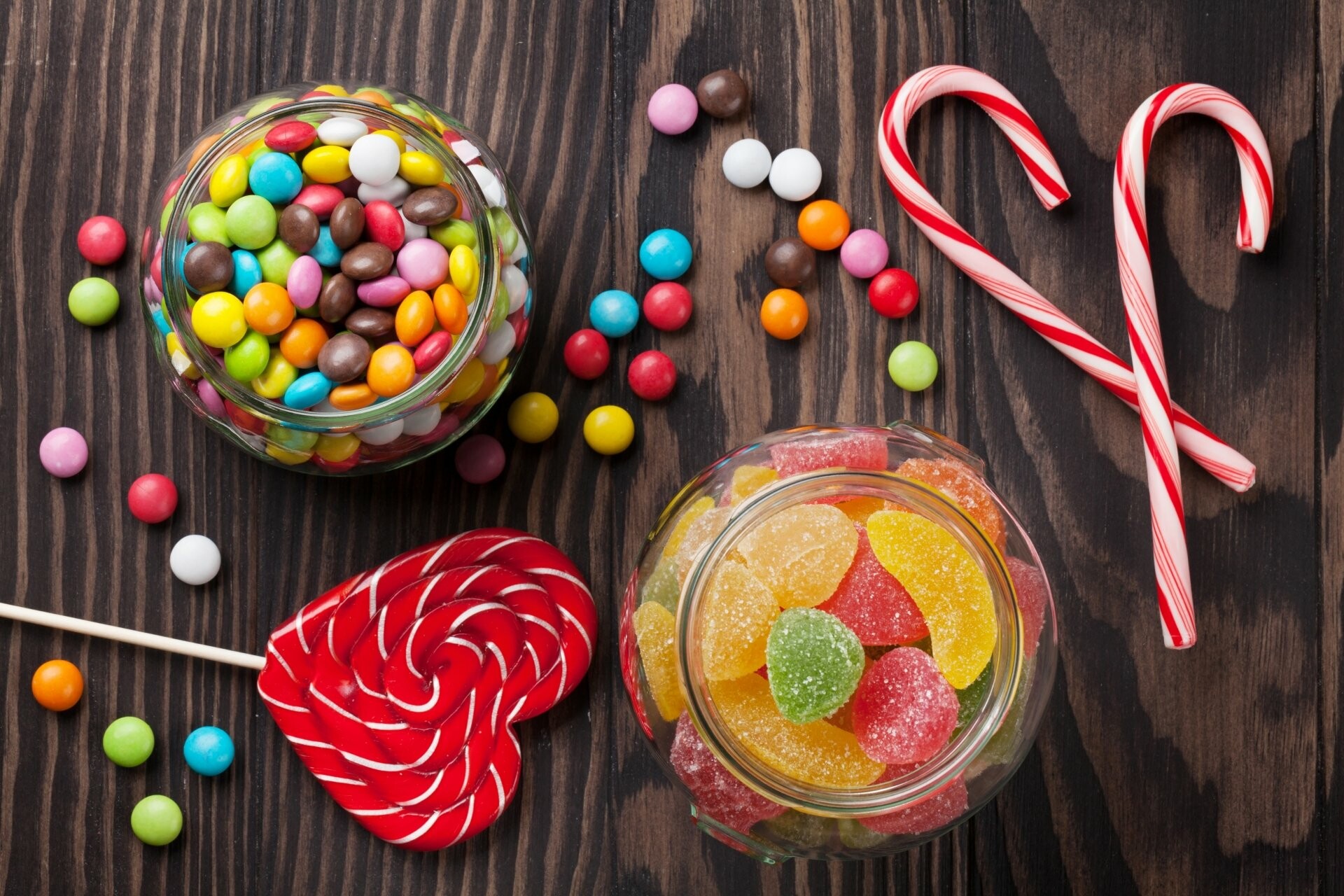 Sweets: Candy canes, Lollipop, Skittles, Sweetness. 1920x1280 HD Background.