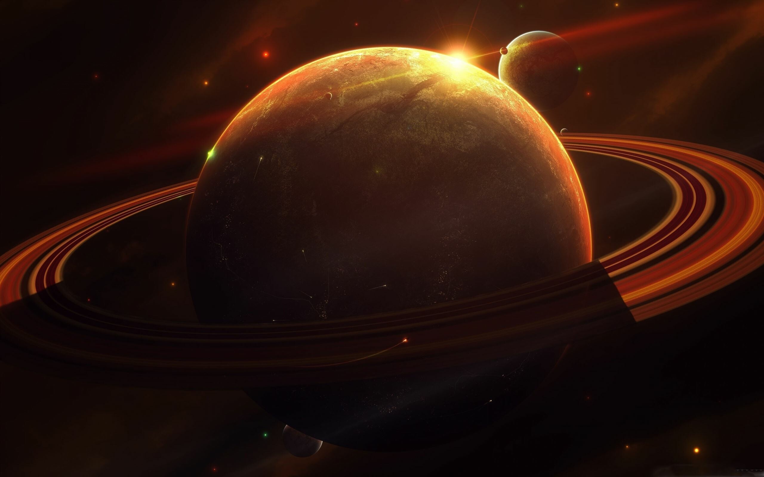 Saturn: Titan, the planet's largest moon and the second largest in the Solar System. 2560x1600 HD Wallpaper.