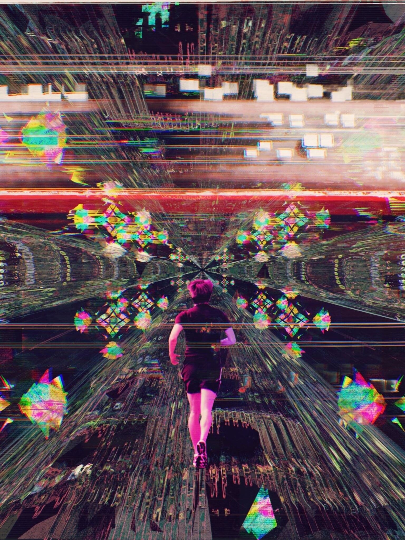 Glitch: Artistic digital Interference, Jogging, Inverted colors, Misplaced pixels. 1540x2050 HD Background.