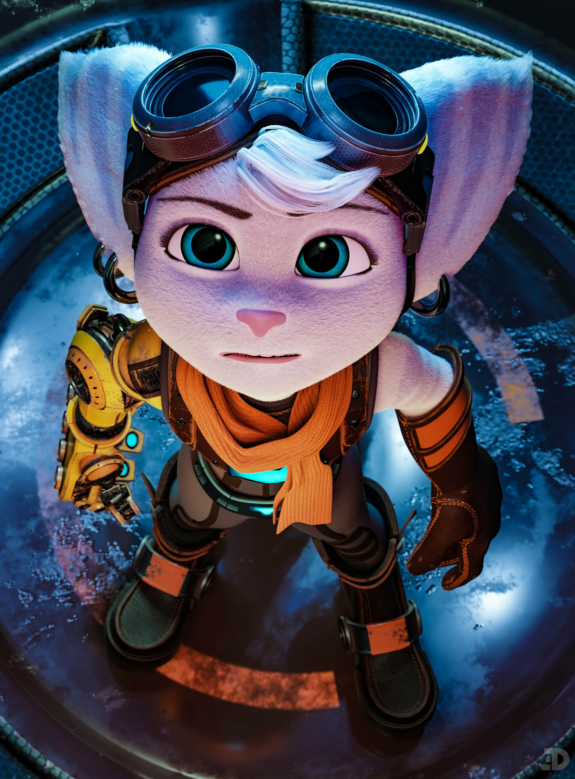 Ratchet and Clank: Rift Apart: Rivet, A lombax with white fur with pigeon blue stripes. 1920x2600 HD Wallpaper.