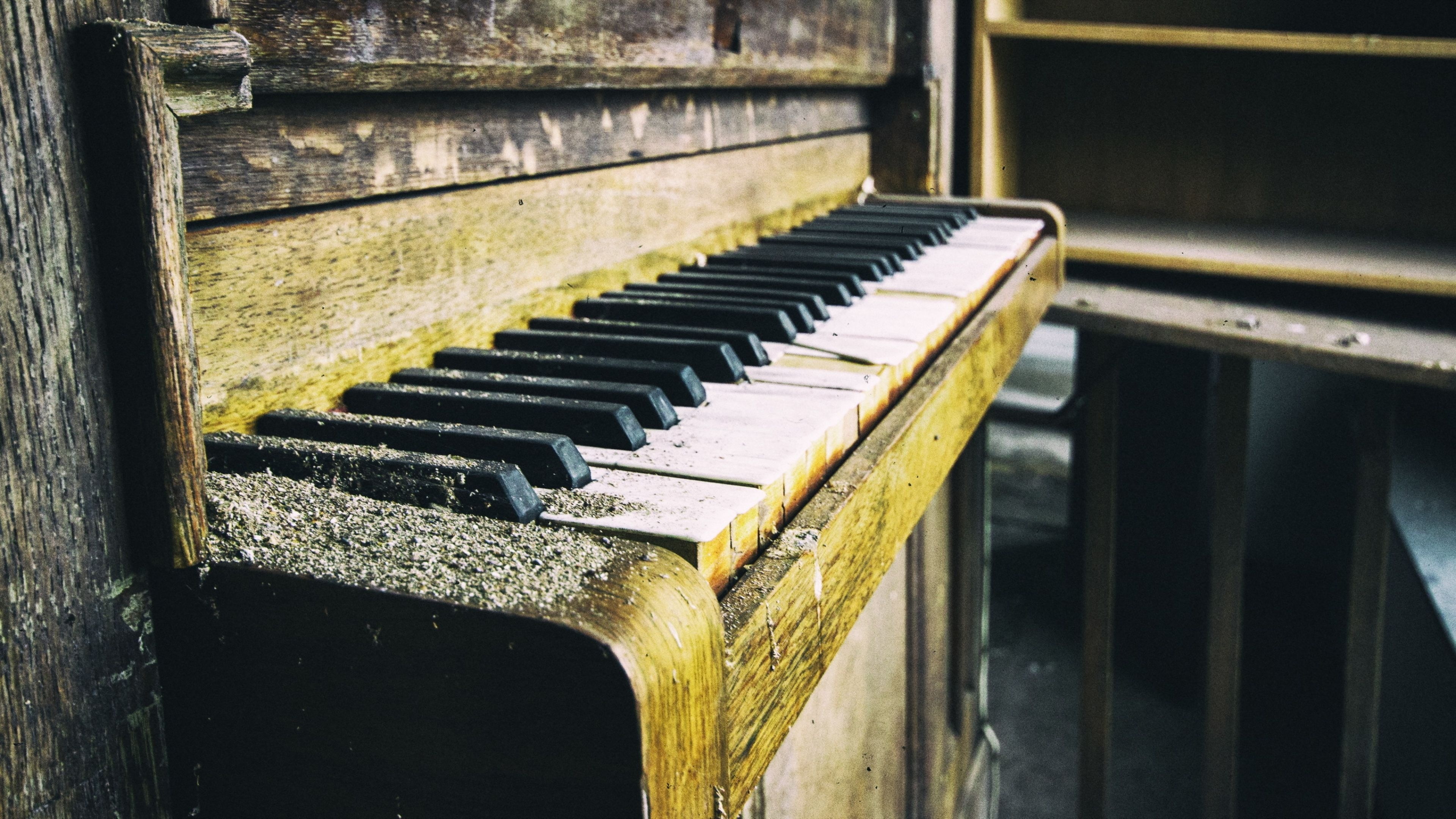 Piano: Upright Model, Invented In London In 1826, An Old Musical Instrument. 3840x2160 4K Background.