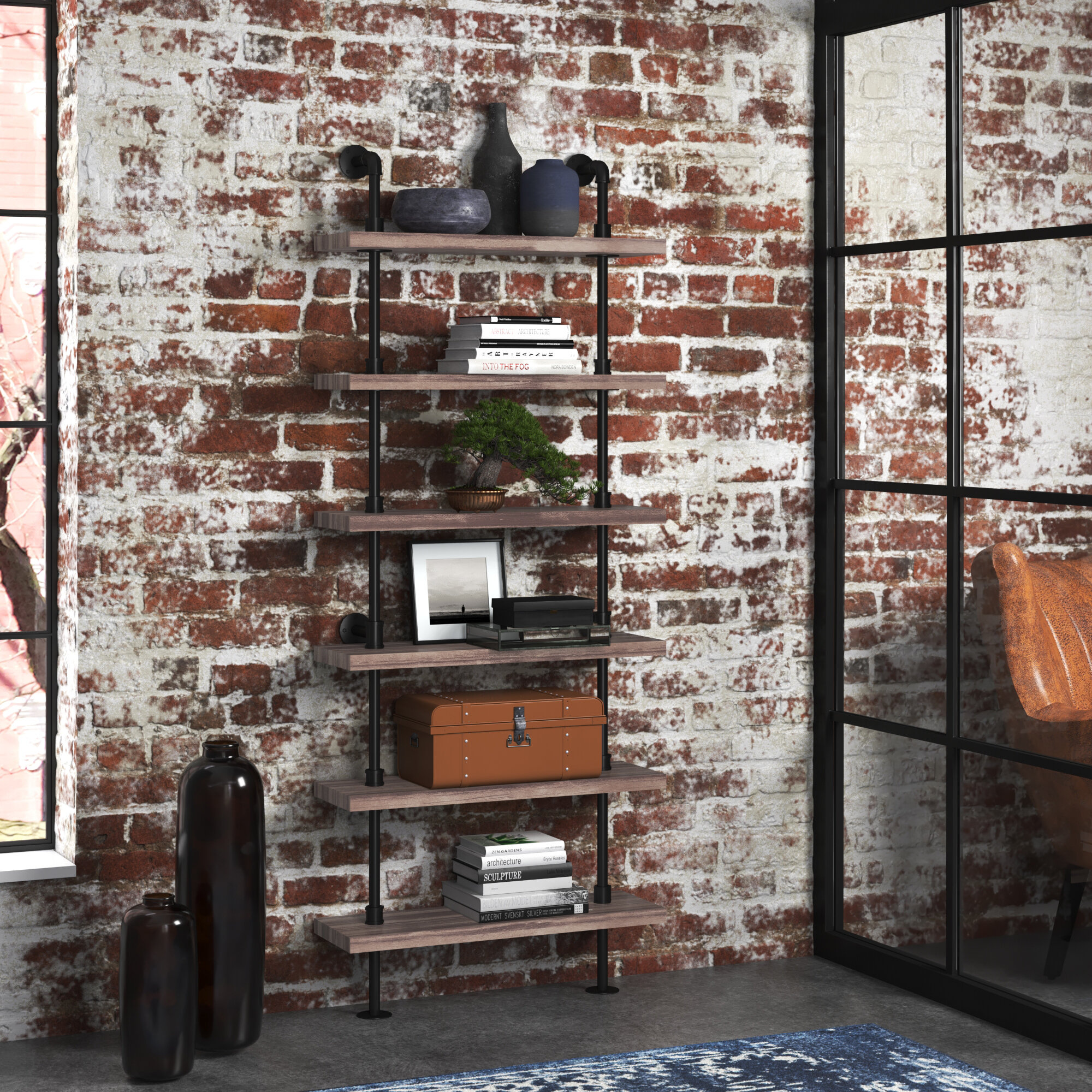 Iron ladder bookcase, Stylish storage solution, Industrial-inspired furniture, Rustic decor, 2000x2000 HD Phone