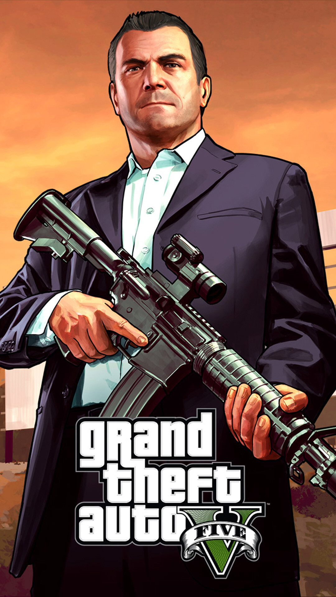 Grand Theft Auto 5: Michael De Santa, Faked his death to retire and live a peaceful life with his family in Los Santos. 1080x1920 Full HD Wallpaper.