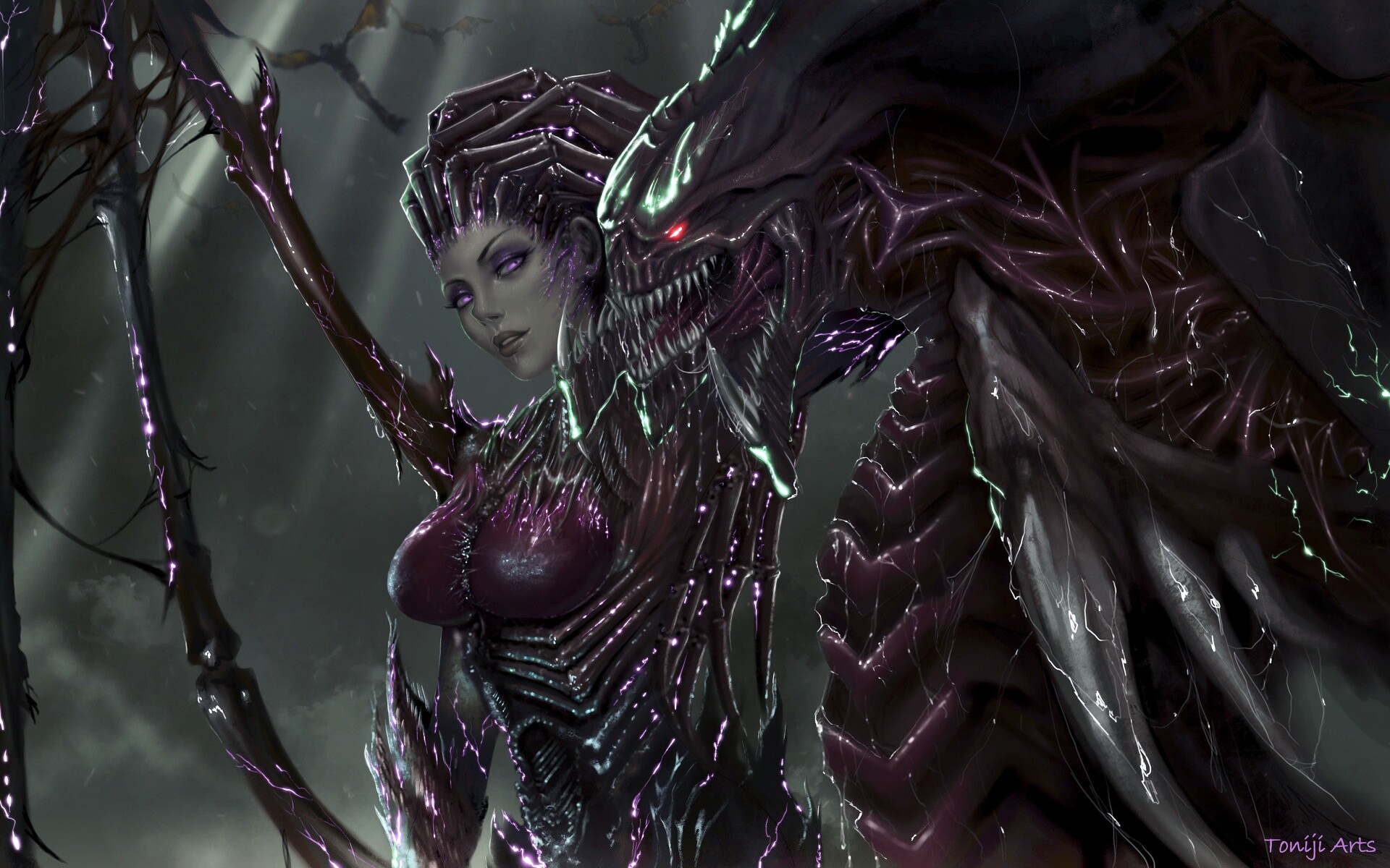 Ghost (Kerrigan): Zerg Insectoid, Swarm Queen, Infested assassin, Starcraft 2, A game by Blizzard. 1920x1200 HD Background.
