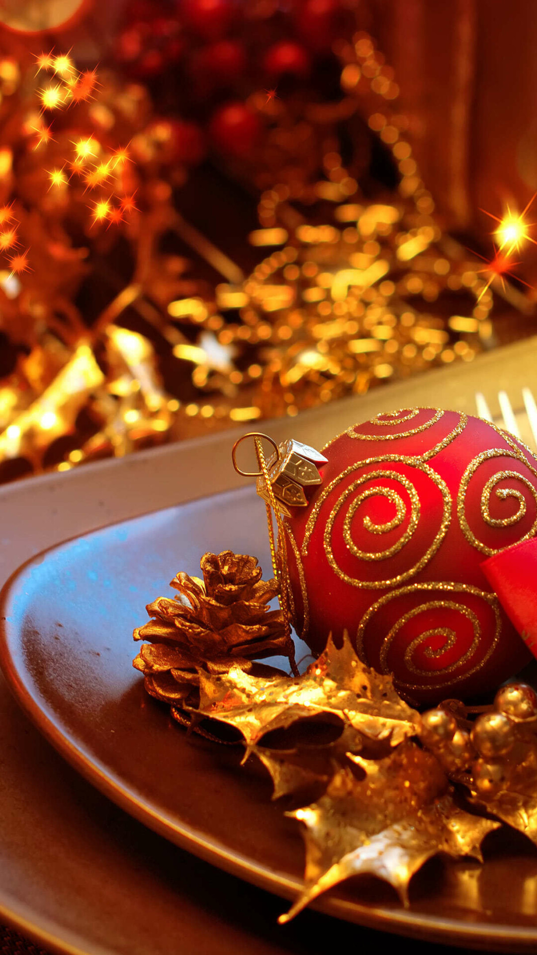 Christmas: Traditional holiday, Golden decor. 1080x1920 Full HD Wallpaper.